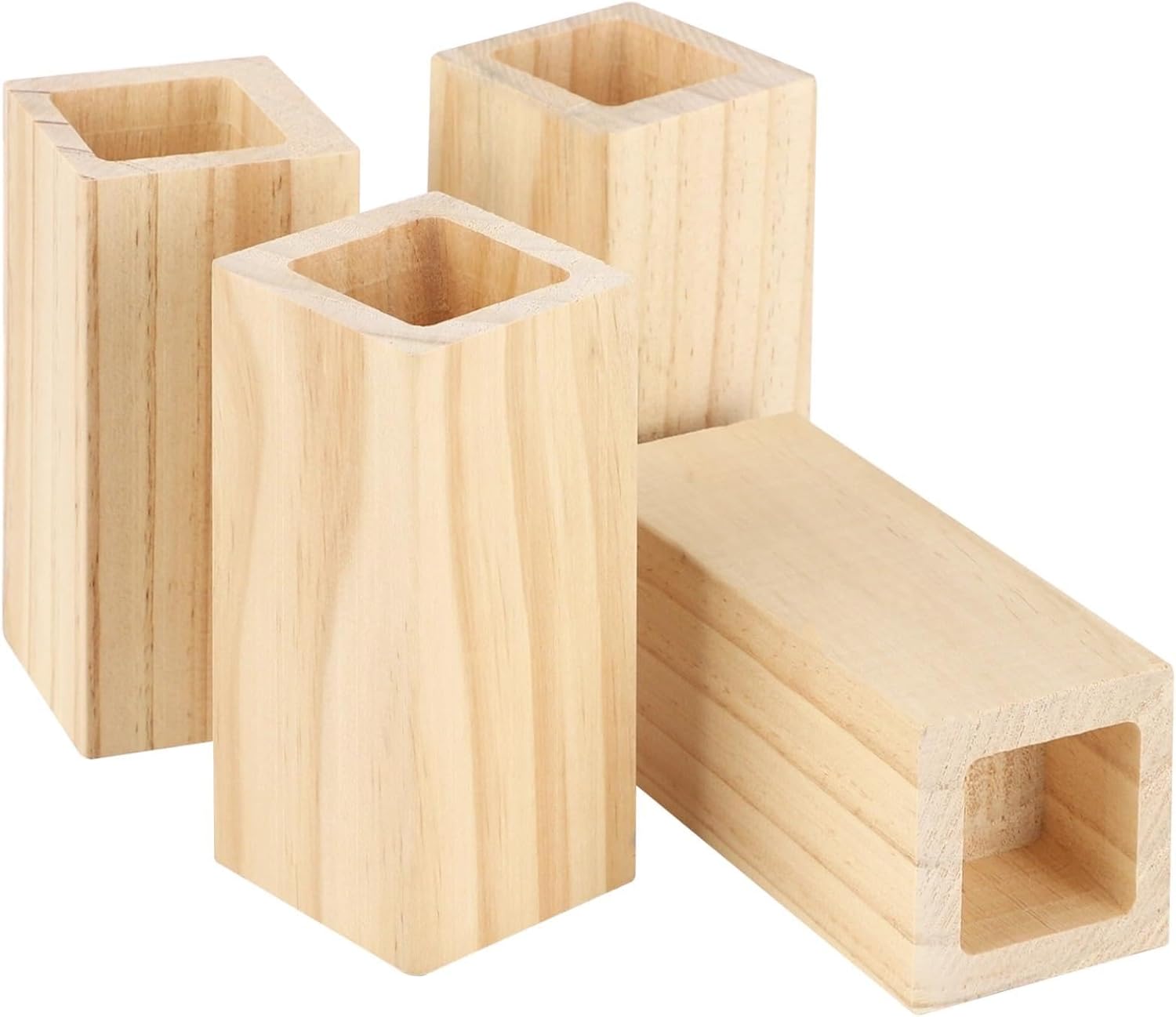4 PCS Wooden Bed Risers, 4 in Square Furniture Risers Blocks, Heavy-Duty Couch Chair Cabinet Dresser Lifters, Bed Frame Risers for Added Height & Easy Cleaning, Deep Slot for Secure Furniture Support