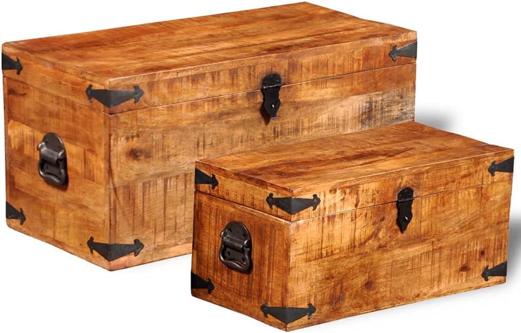 Storage Chest Set 2 Pieces Rough Mango Wood,Size of Chest 1: 27.6" x 13.8" x 13.8" (L x W x H),Size of Chest 2: 22.8" x 11" x 11" (L x W x H)
