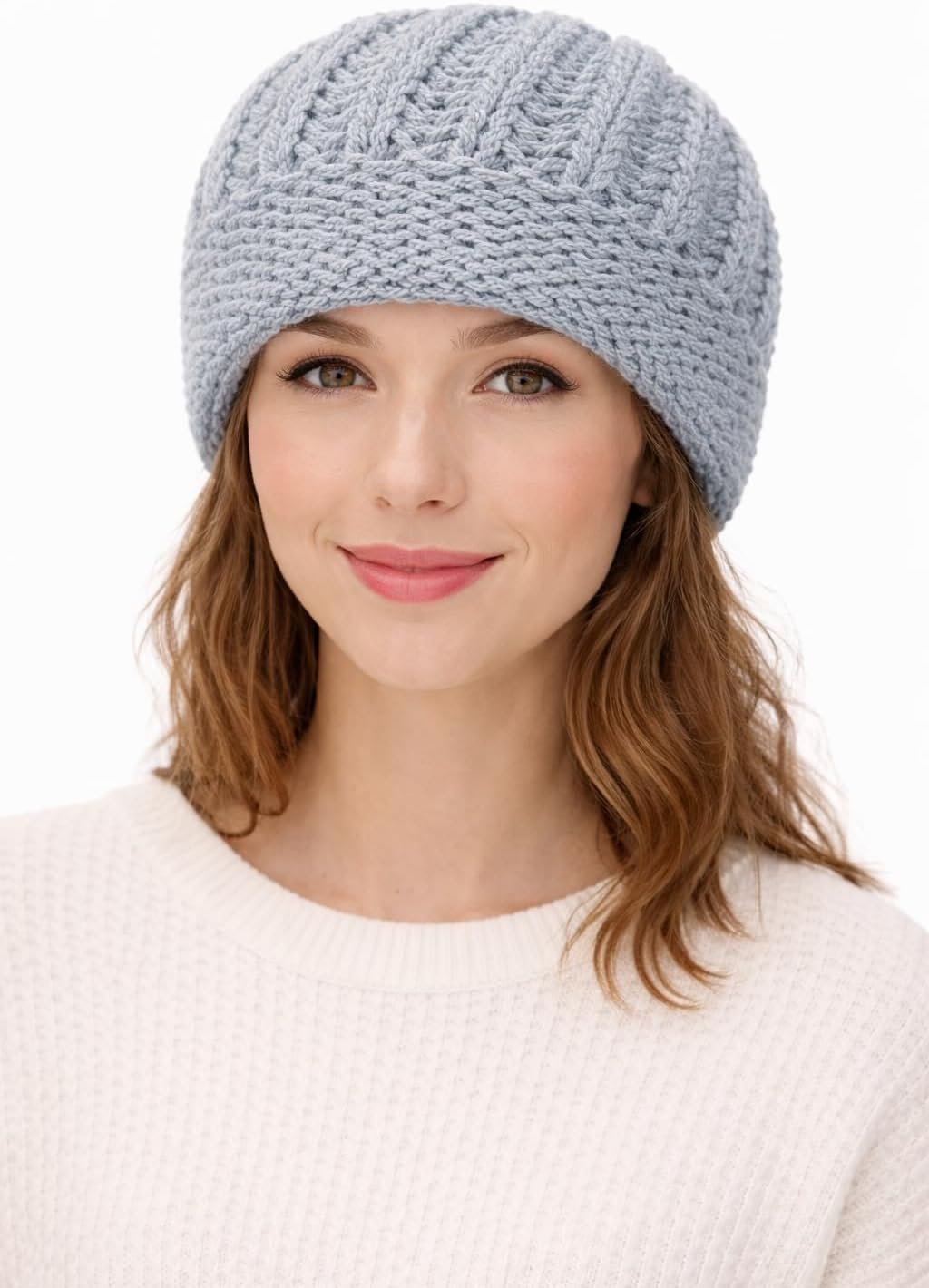 (1 Woolen Handmake Cap Cable Knit Beanie Hat, Winter Warm Knitted Cap, Chunky Ribbed Design,Winter Cap, Grey