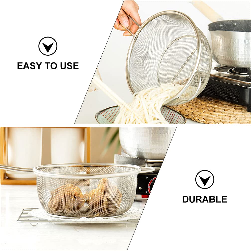 Colador de Mango Largo de Malla Fina de Acero Inoxidable de 20 cm: Ideal para freír, Pasta y Fideos