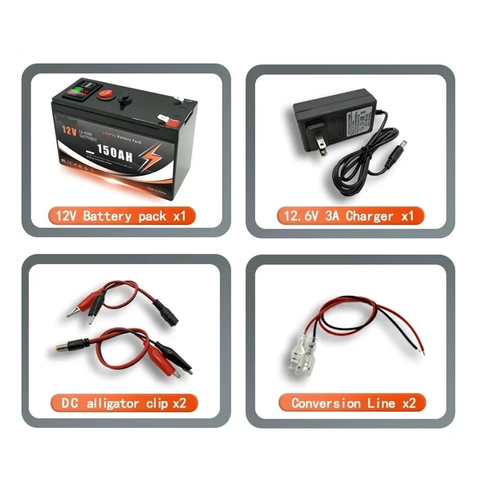 Batteria al litio LiFeP04 da 12 V e 150 Ah con BMS integrato for applicazioni di ricarica solare, fishfinder, campeggio, nautica, all'aperto, fuori rete, con porta USB(100Ah)