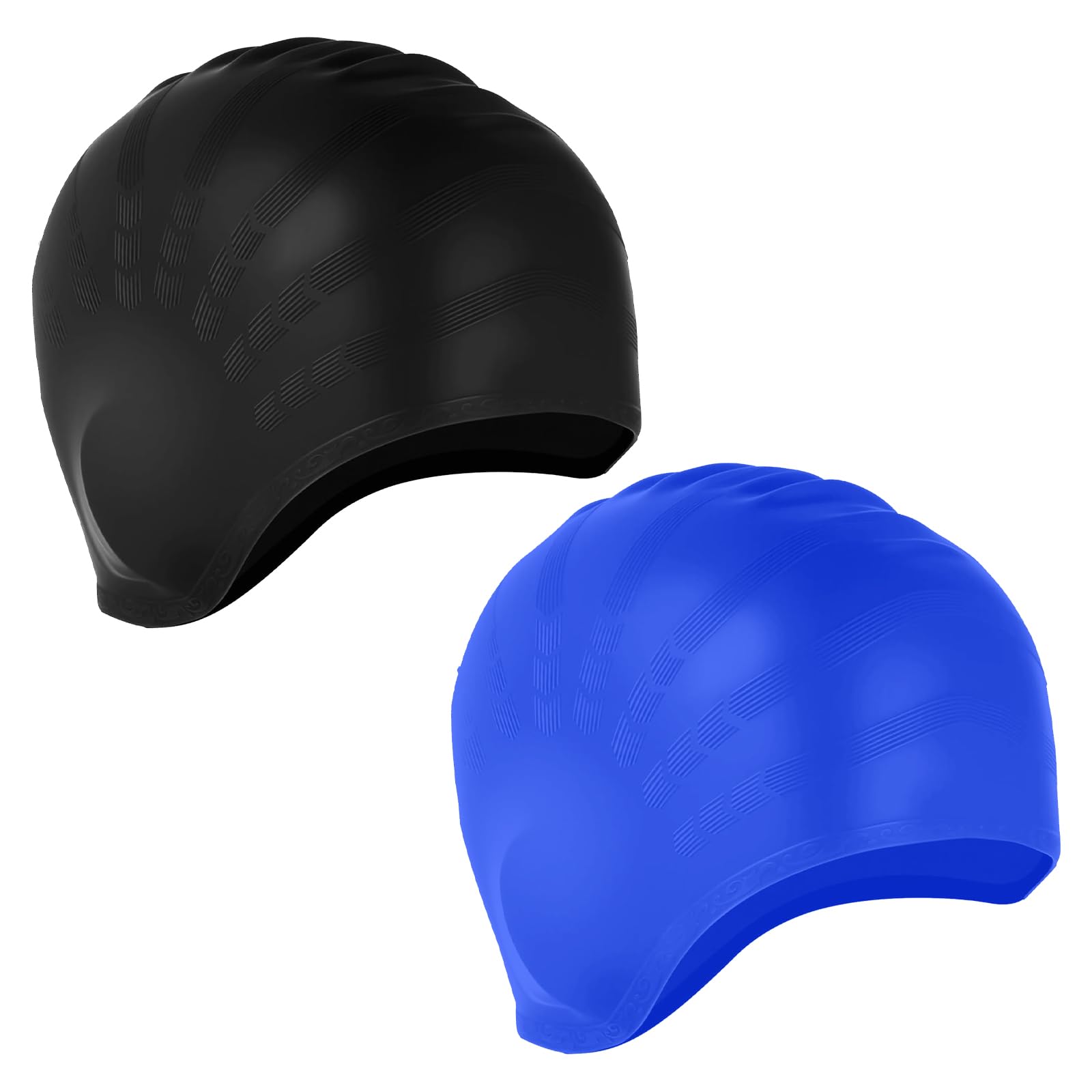 Ligynotu 2Pcs Swimming Cap for Women Men 3D Silicone Waterproof Swim Cap