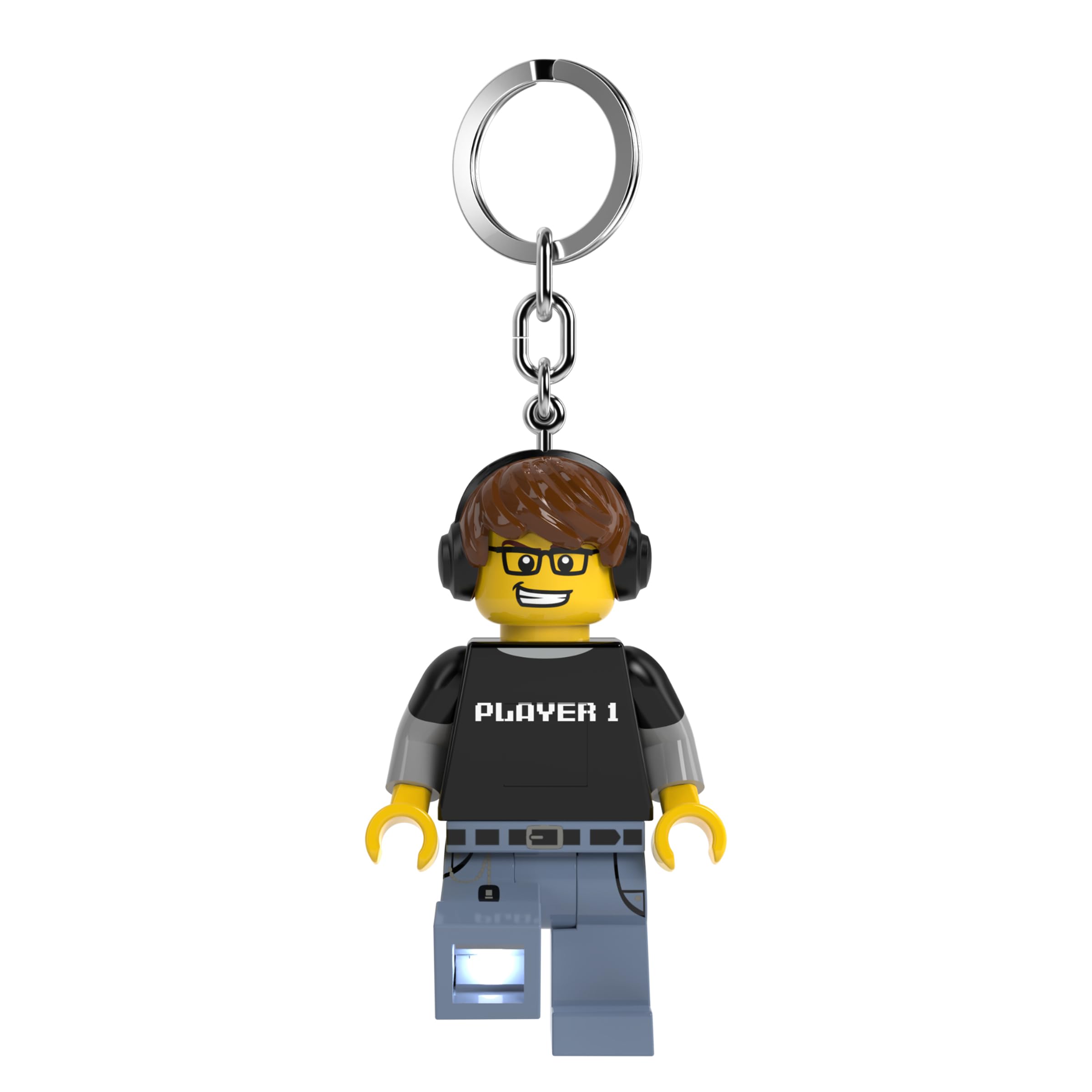 LEGO Minifigures Keychain Light - Video Game Guy (KE217H), Extra-Large 3 Inches Tall, Bag Charm, Easter Basket Stuffer