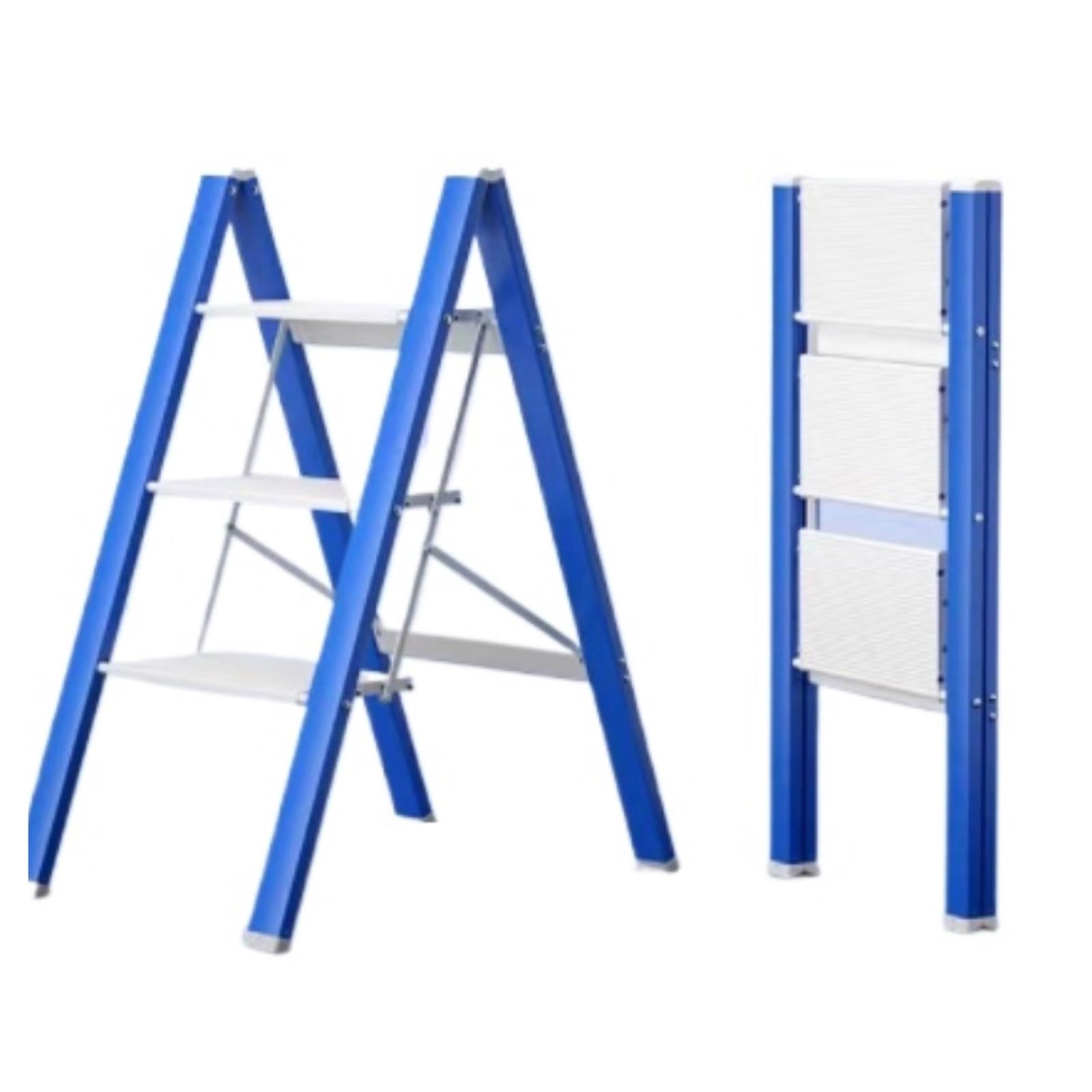 Attic Staircase Lightweight Folding Ladder Step Stool with Anti-Slip Wide Pedal, Step Ladders for Household, Kitchen, Office Blue