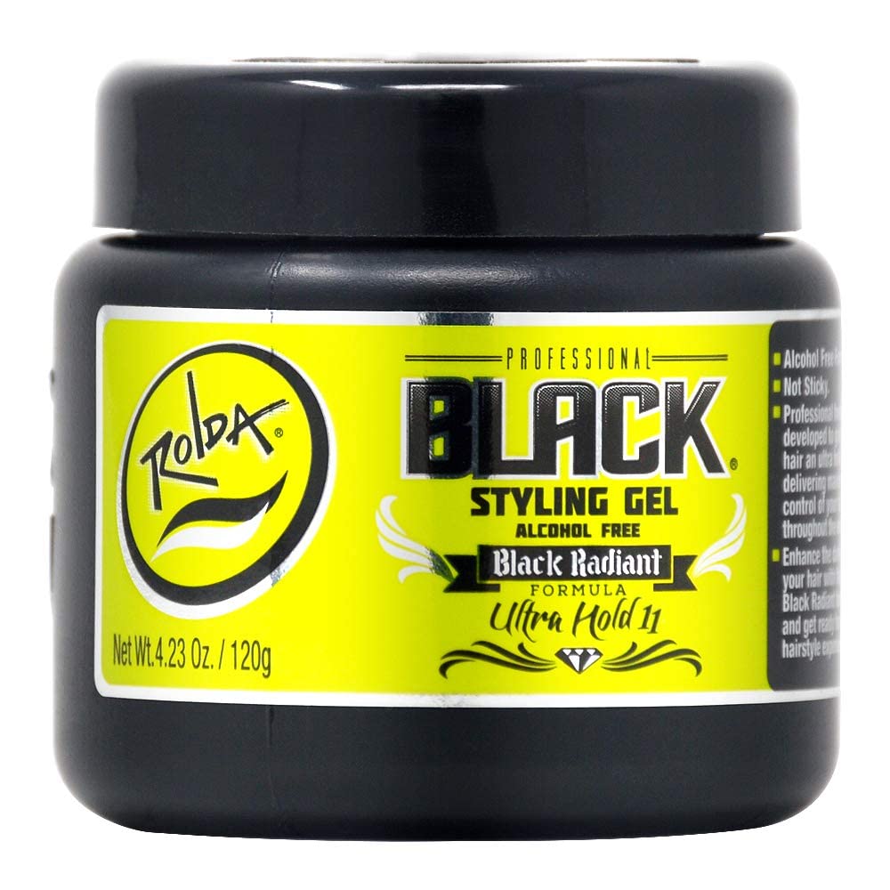 Rolda Black Styling Hair Gel - Medium To Strong Hold With Medium Shine For a Wet Slicked Back Look With All Day Hold - Activated Black Charcoal Covers Grey Hair Instantly 4.23oz