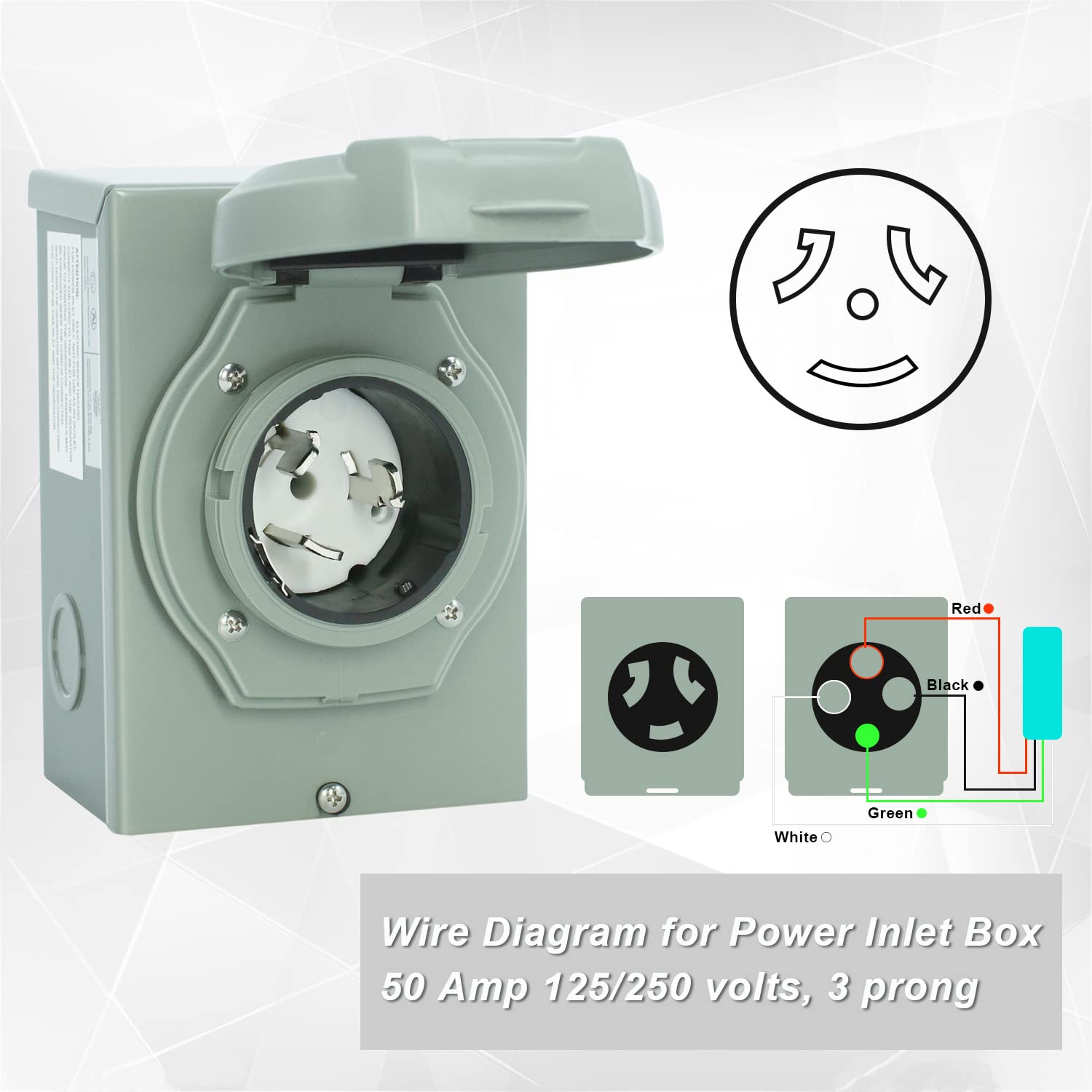 Rophor 50 Amp Generator Power Inlet Box, NEMA SS250P Power Inlet Box