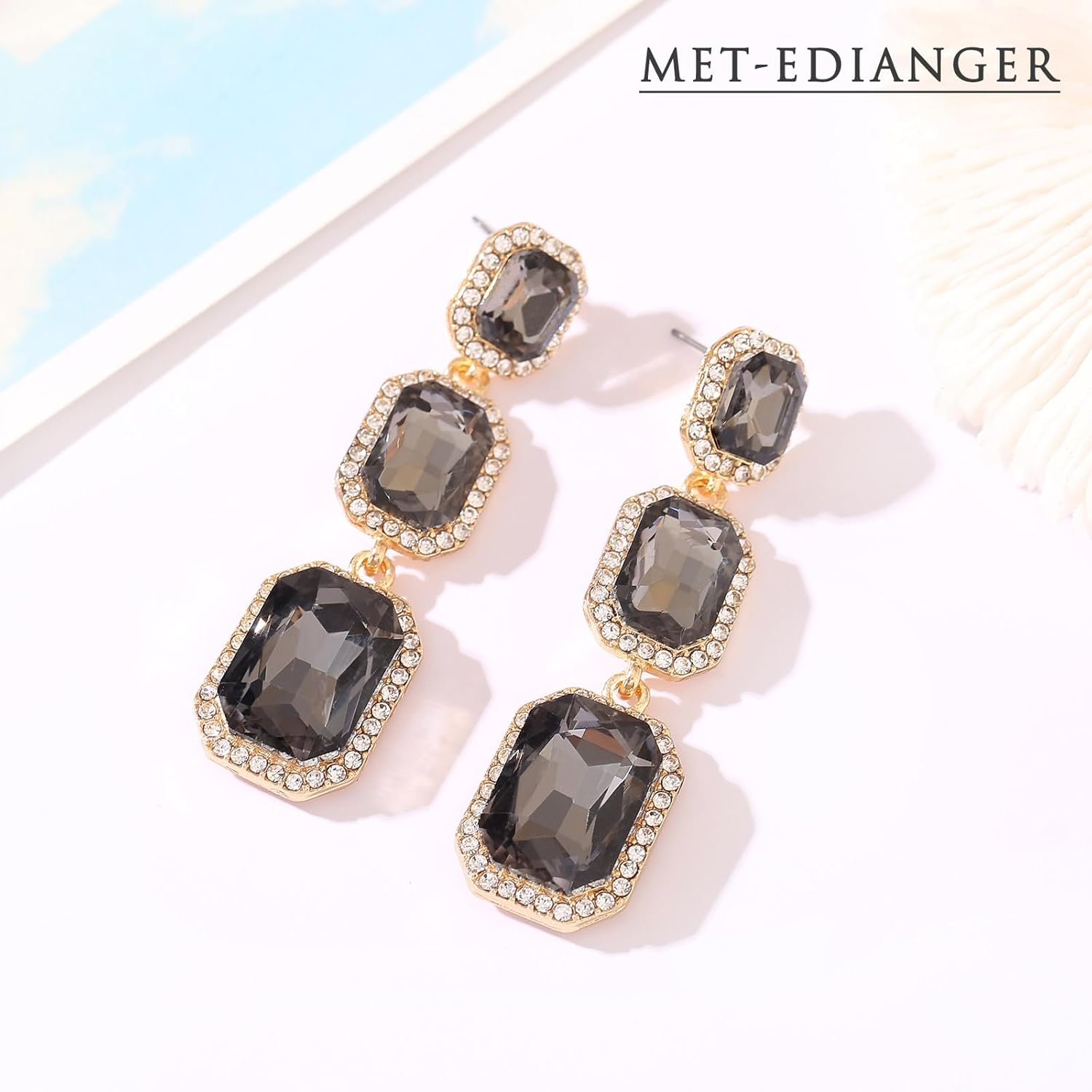 Classical Rhinestone Dangle Earrings Statement Crystal Drop Earrings Wedding Bridal Rectangle Dangling Earrings for Women - Image 5