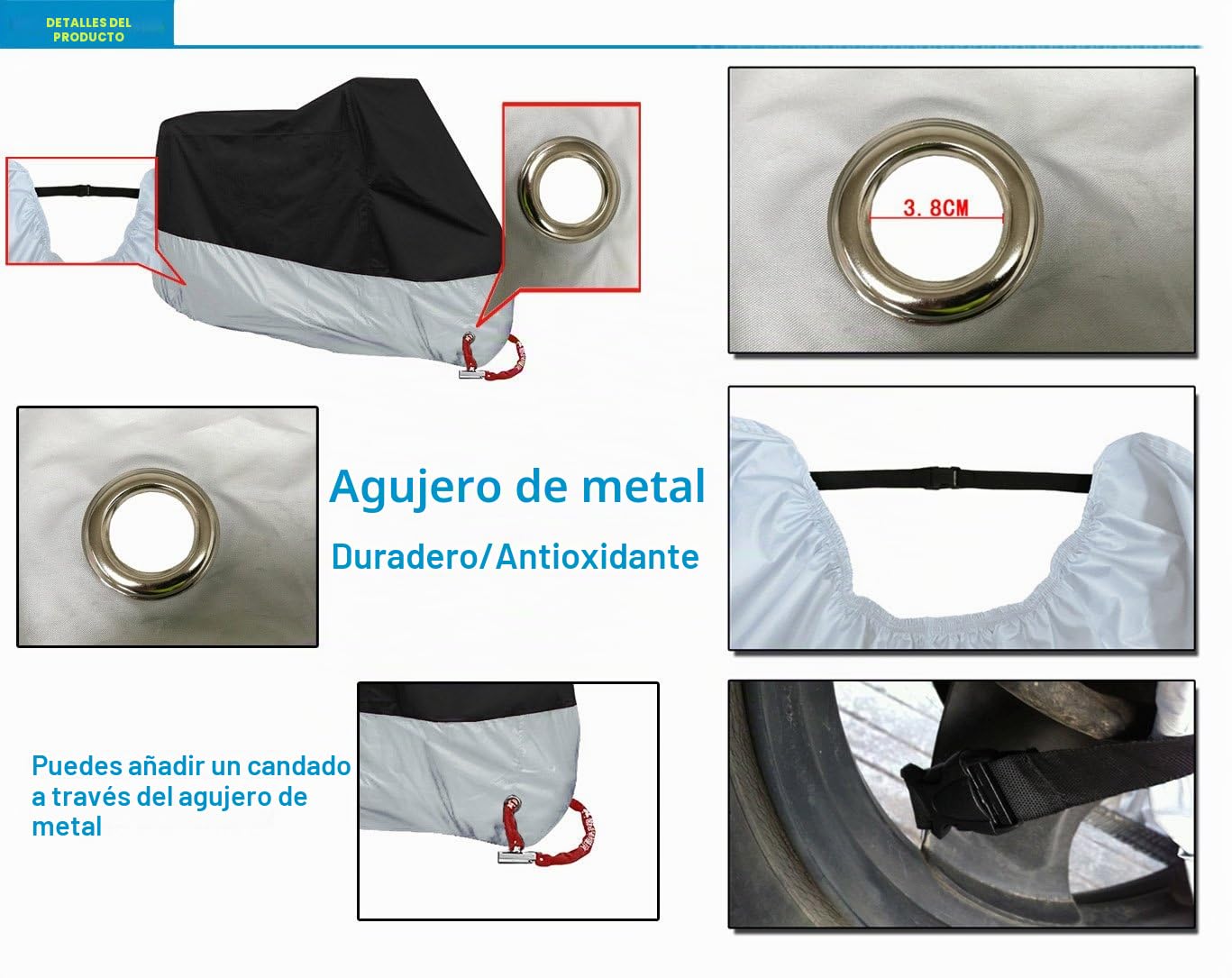 Funda para Moto 190T Cubierta 4XL Impermeable Agujeros de la Cerradura de Motocicleta Plateado y Negro Motorcycle Cover Talla XXXXL
