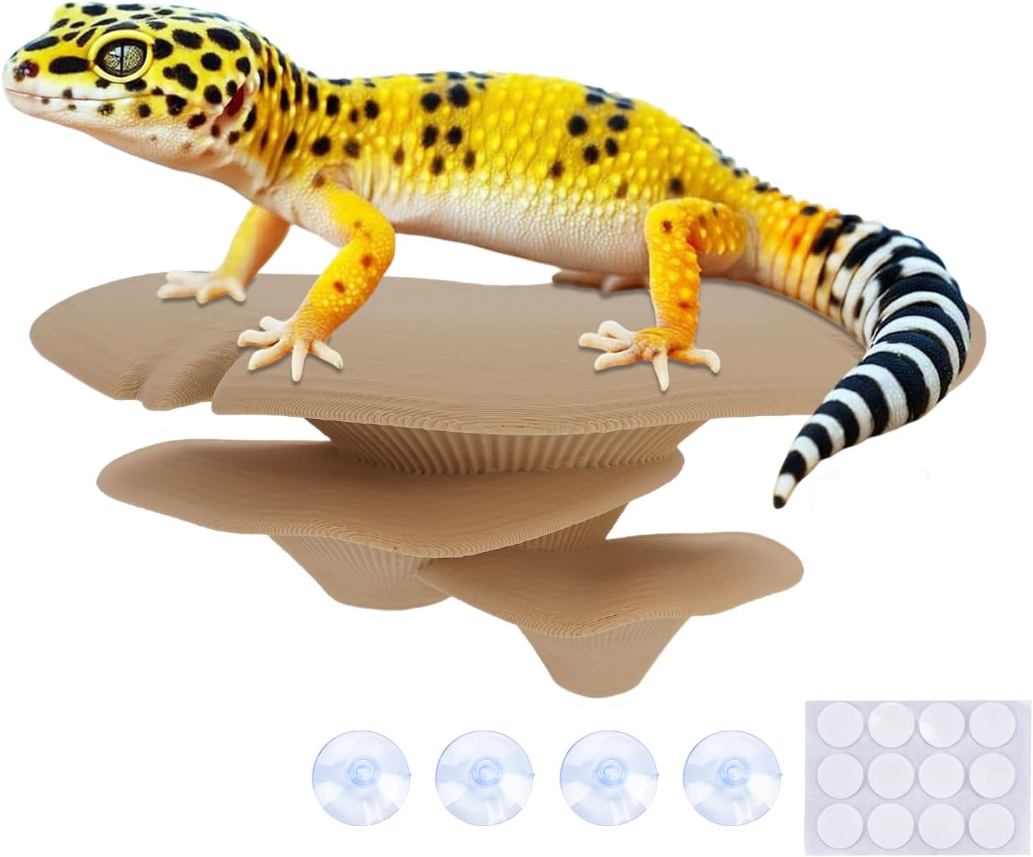Mushroom Decor for Reptile Tank, Fish Tank, Pet-Safe Bearded Dragon Tank Accessories, Realistic Terrarium Plants for Leopard Geckos, Crested Geckos, Tree Frogs, Snakes (Almond, Trio Cap)