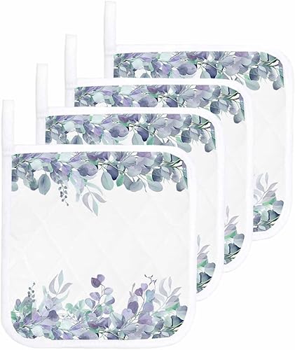 Miniatura 7 de 3 Packs Watercolor Leaves Pot Holders Sets for Kitchen,Oven Pan Plate Bowl Pads Heat Proof Mat with Hanging Loop,Terry Cloth Potholders Soft Grip