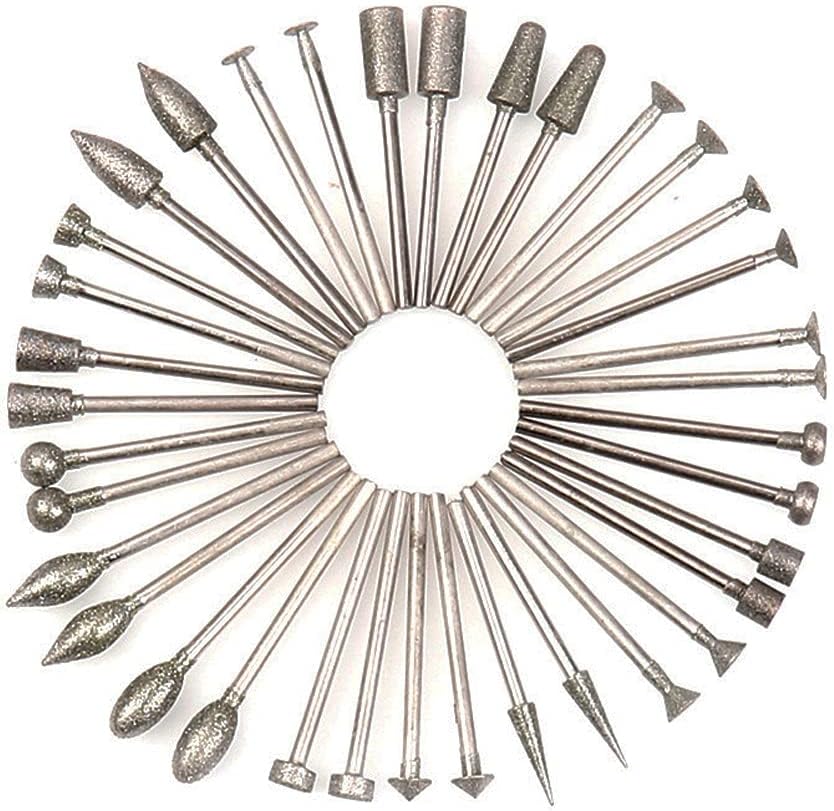 Luo ke 36 Pcs Diamond Mounted Carving Tool - 3/32 Inch Shank Diamond Grinding Burr Includes 18 Kinds of Grinding Head Shape For Dremel Rotary Tool