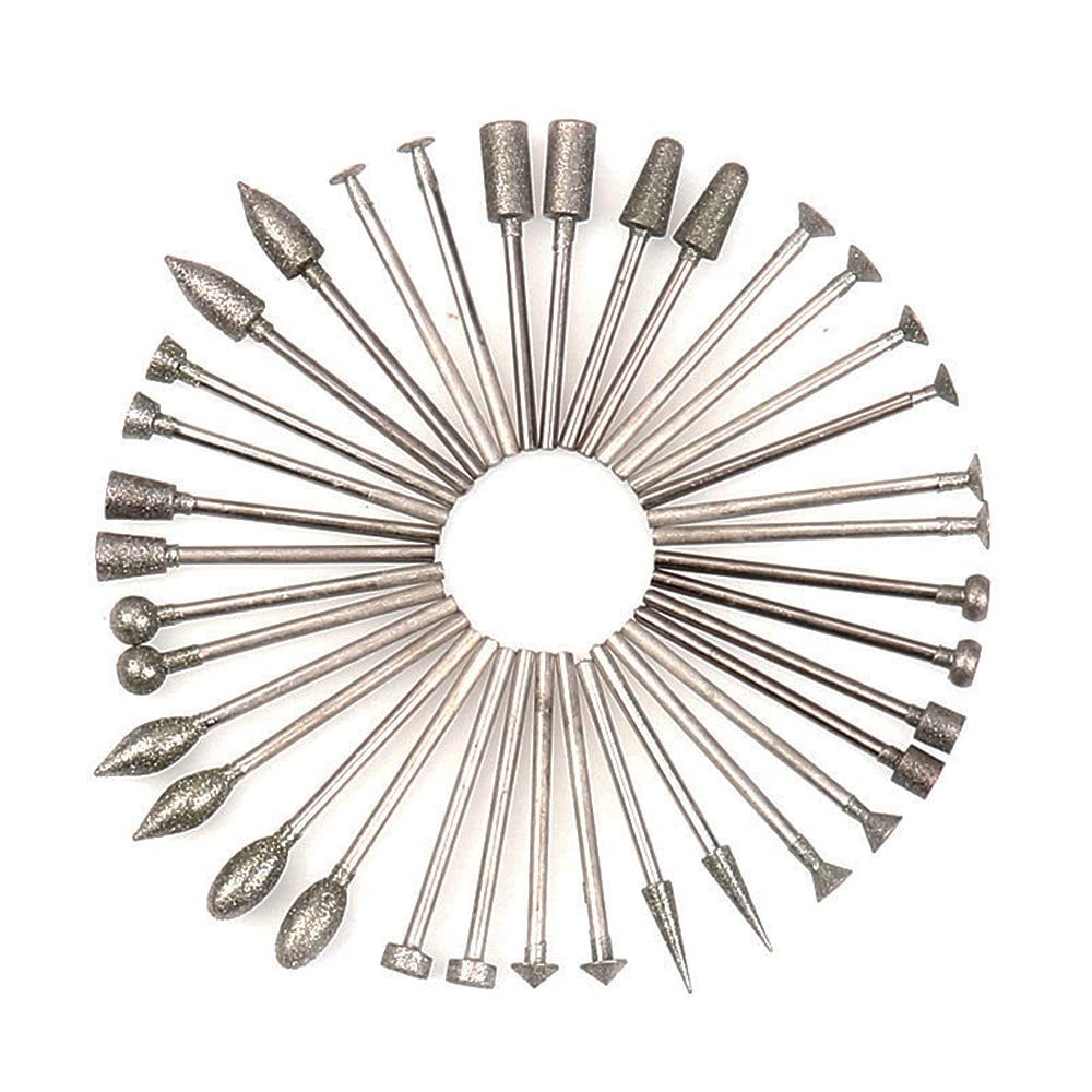 36 Pcs 3/32" Shank Various Shape Diamond Burr Stone Carving Set