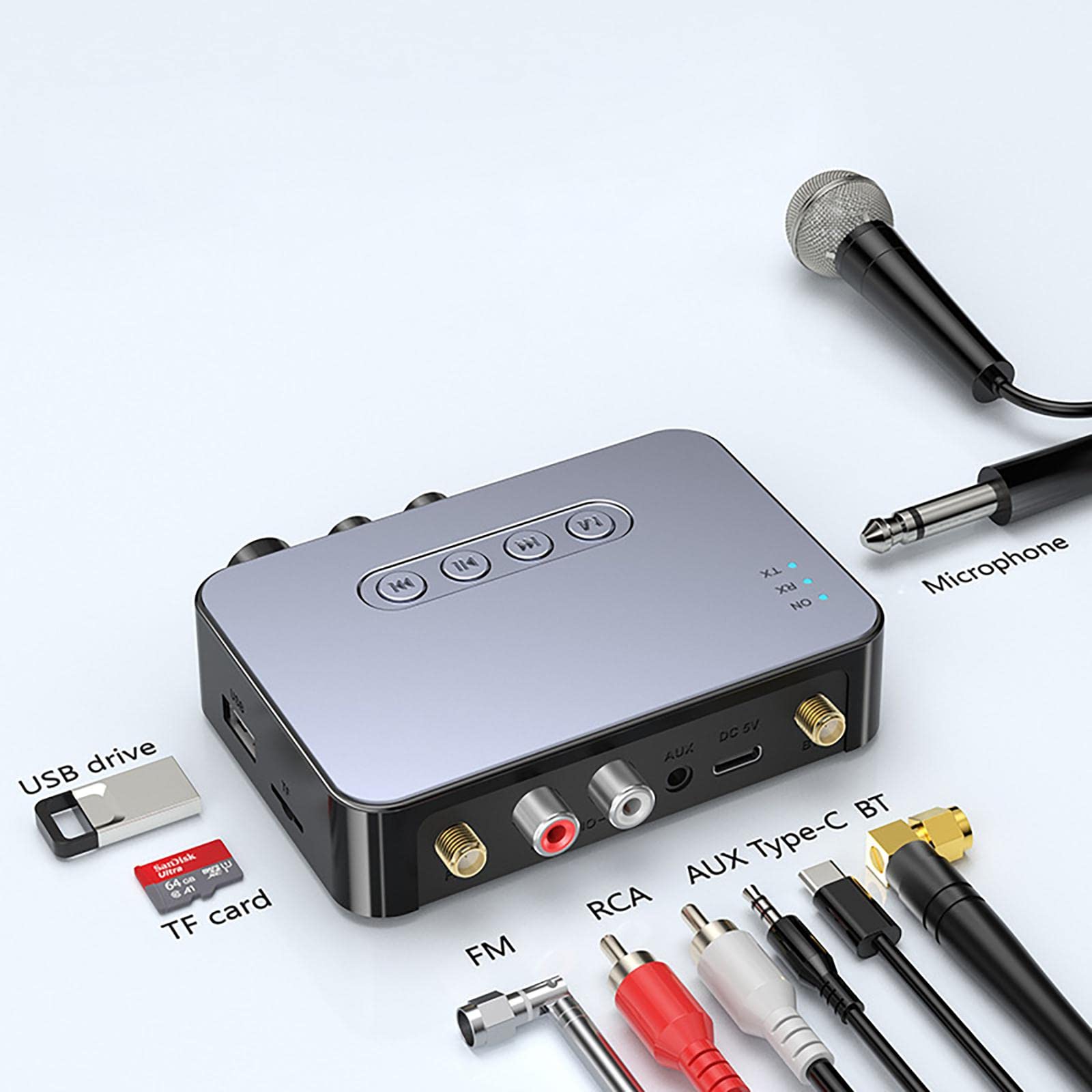 DAGIJIRD Transmisor de audio Bluetooth receptor inalámbrico adaptador de largo alcance soporte 3.5mm AUX NFC a 2 RCA Audio
