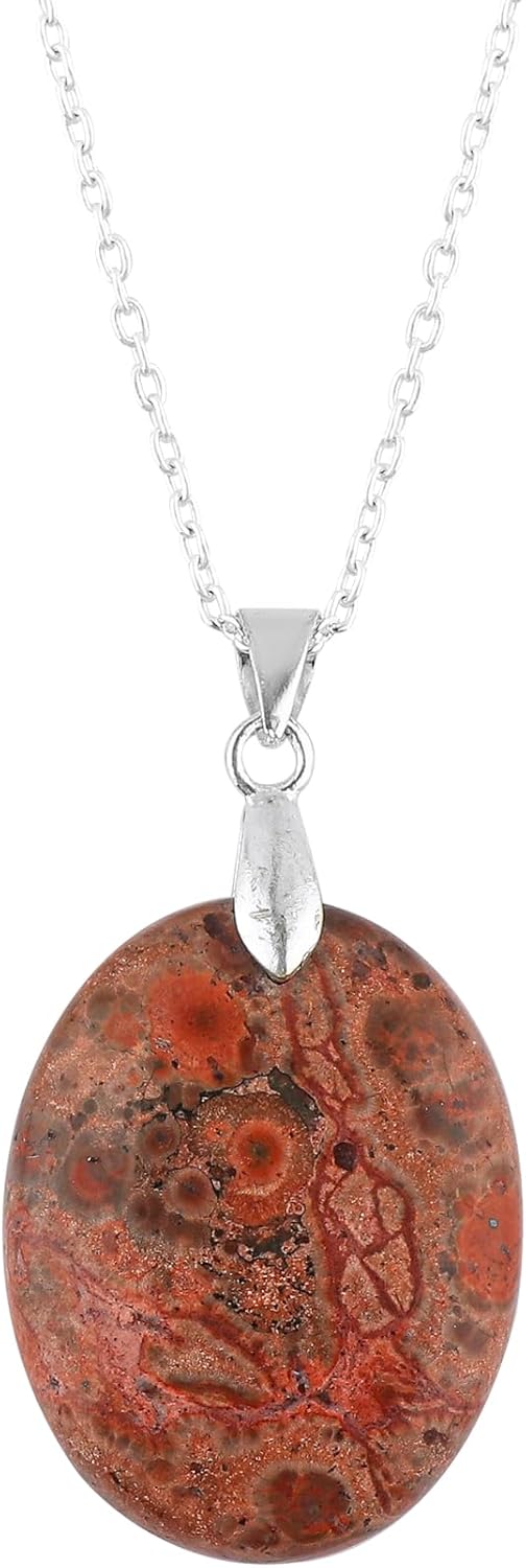 Oval Cabochon Necklace for Women, 10–20 Ct Handmade Gemstone Pendant, Polished Stone, Adjustable 18 Inch Silver Plated Chain - Image 3