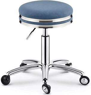 Swivel Rolling Stool,Saddle Stool On Wheels,Rolling Saddle Stool Pu Leather Swivel Adjustable Rolling Stool with Wheels Salon Chair(Blue)