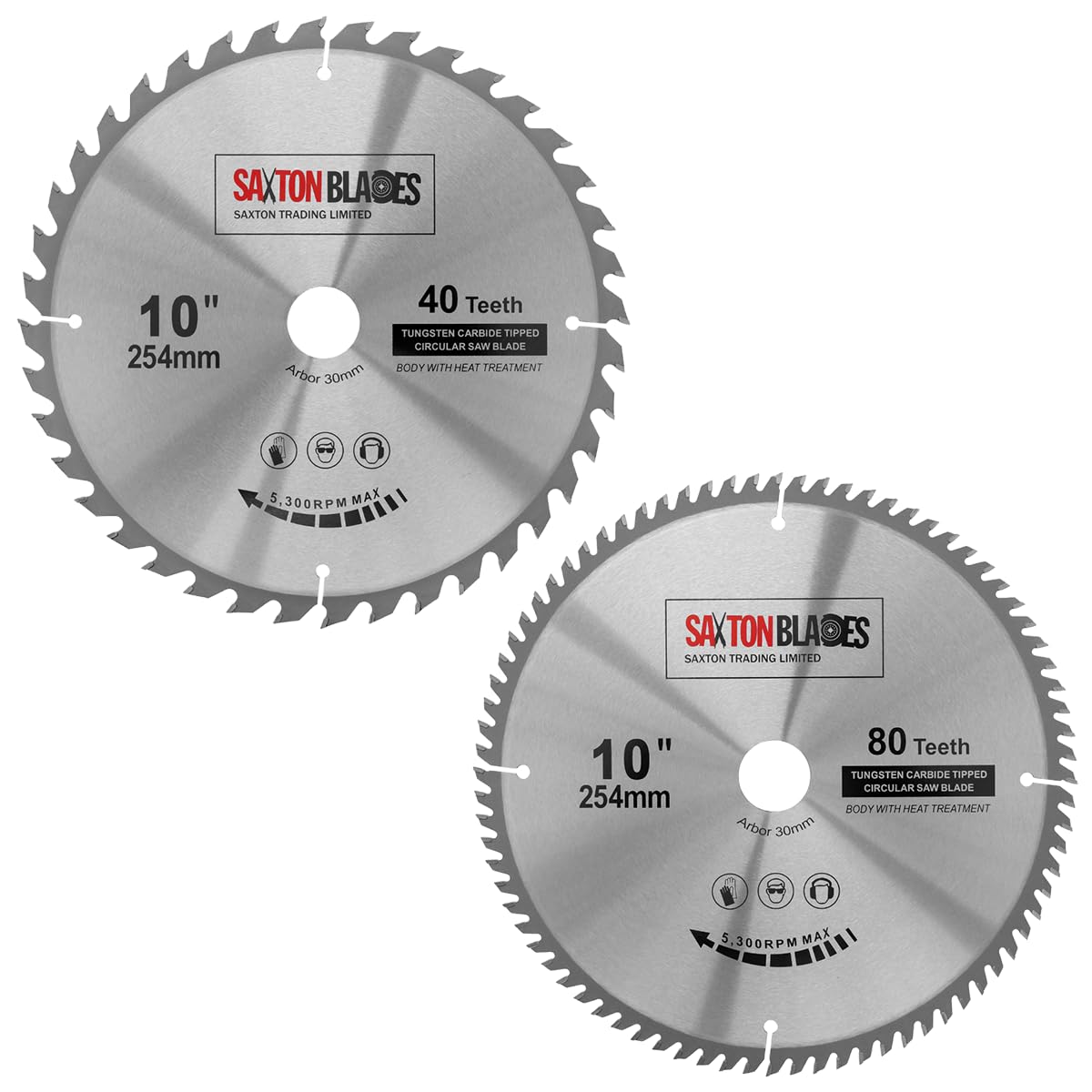 Saxton TCT254MXA - 2 lame per sega circolare Saxton TCT per legno, 254 mm, confezione A, per Bosch, Makita, DeWalt