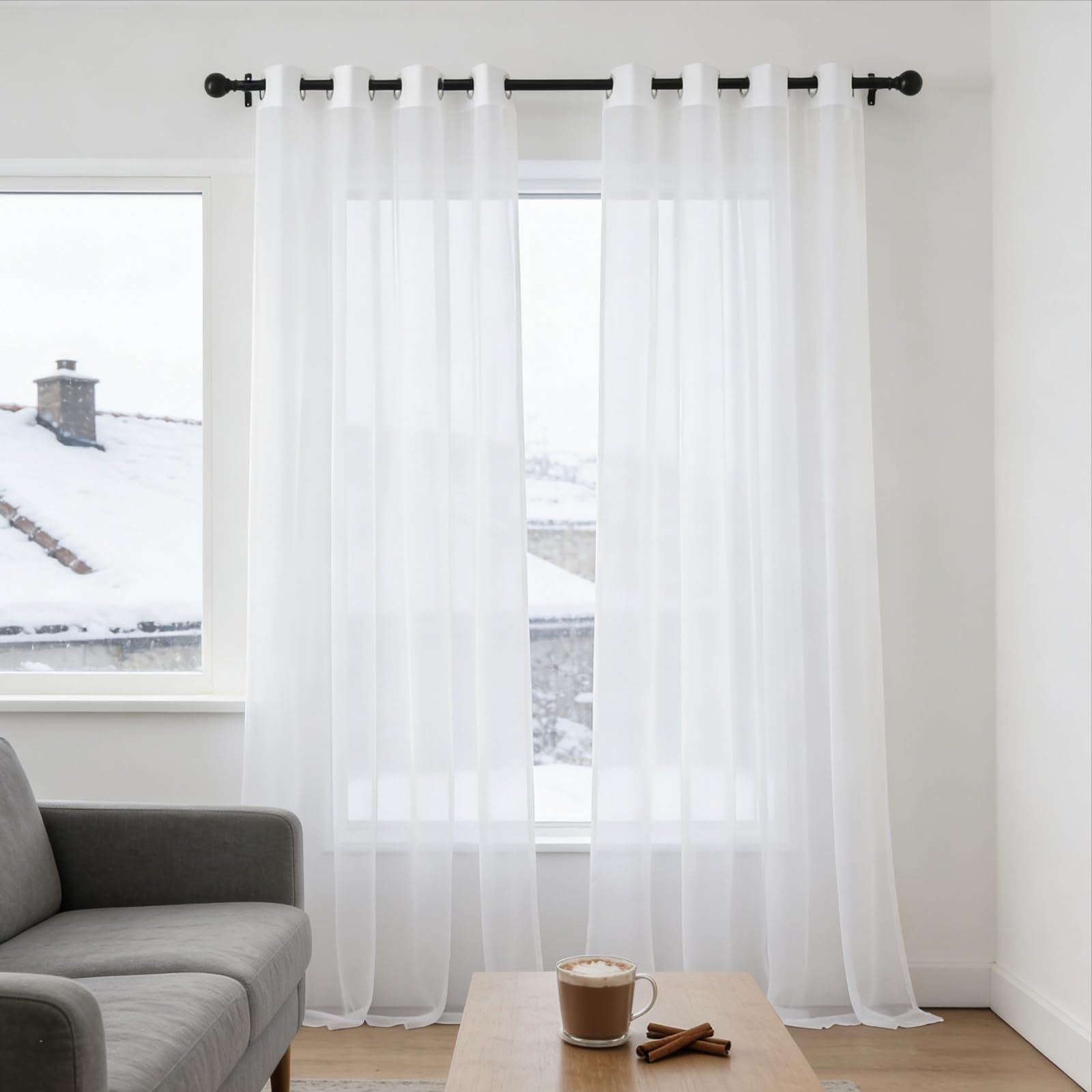 Cortinas modernas 125x80 visillos blancos con ojales para ventanas de dormitorio