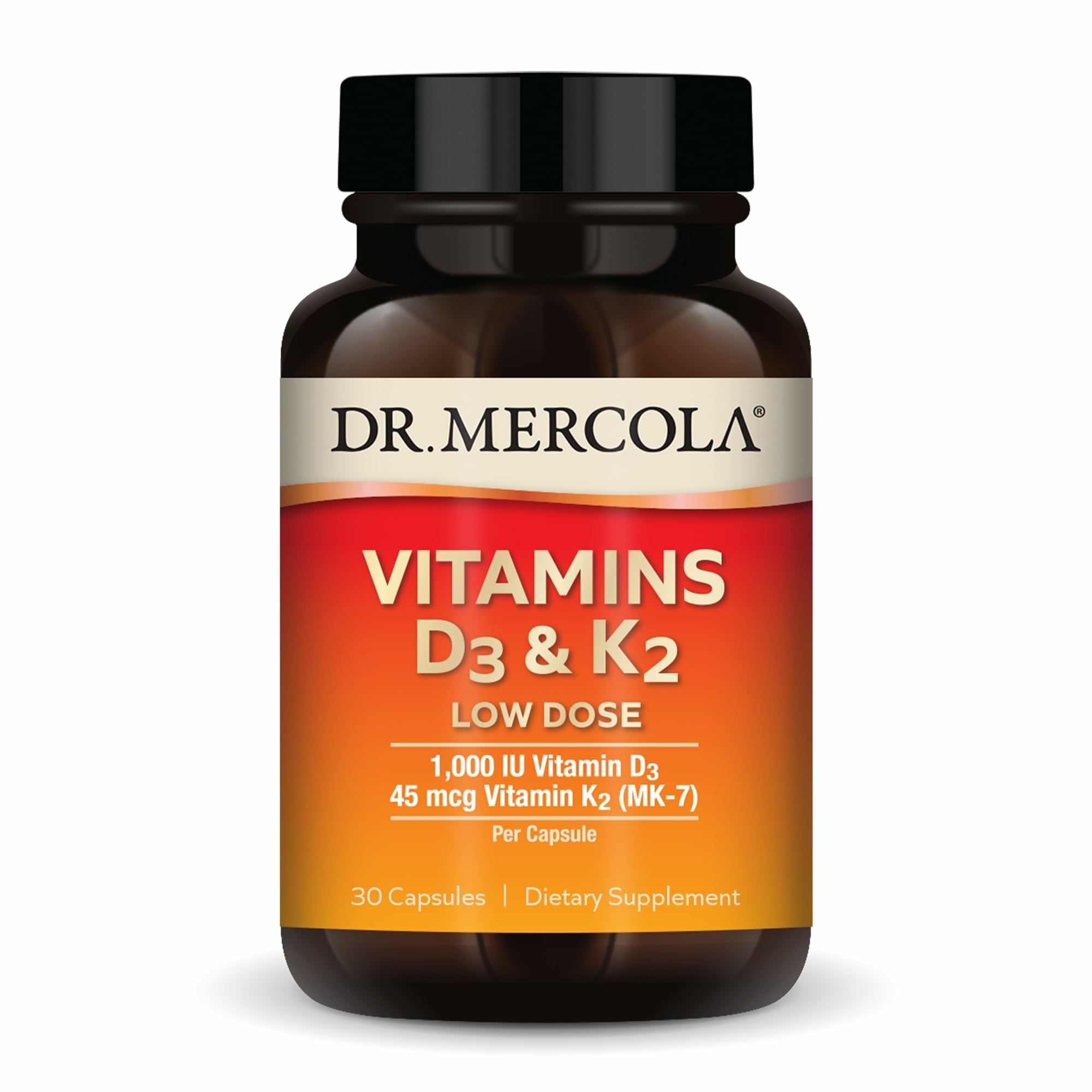 Dr. Mercola Vitamins D3 & K2 Low Dose, 30 Capsules (30 Servings) 30 Count (Pack of 1)