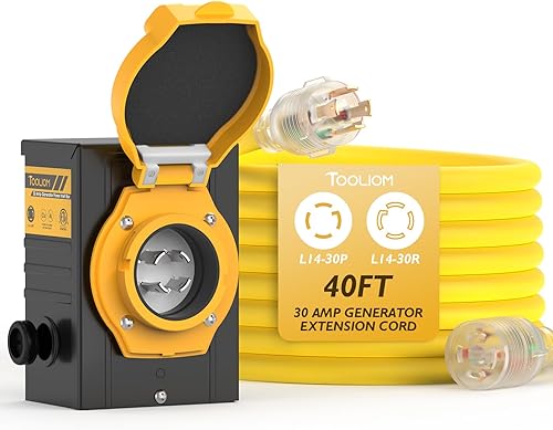 TOOLIOM Cable generador de 30 amperios, caja de entrada de generador de 40 pies y 30 amperios, cable generador NEMA L14-30PL14-30R, cable generador