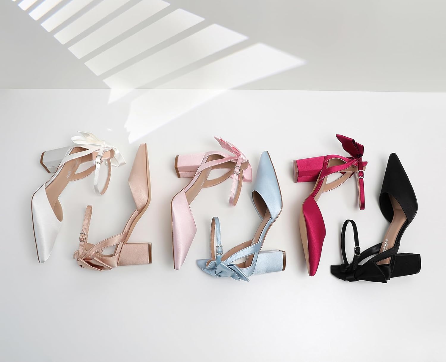 RIBONGZ Wedding Bridal Shoes for Women Chunky Block Heel Pumps Closed Pointed Toe Heels with Elegant Bow Knot Comfort Evening Party Prom Office Shoes - Image 9