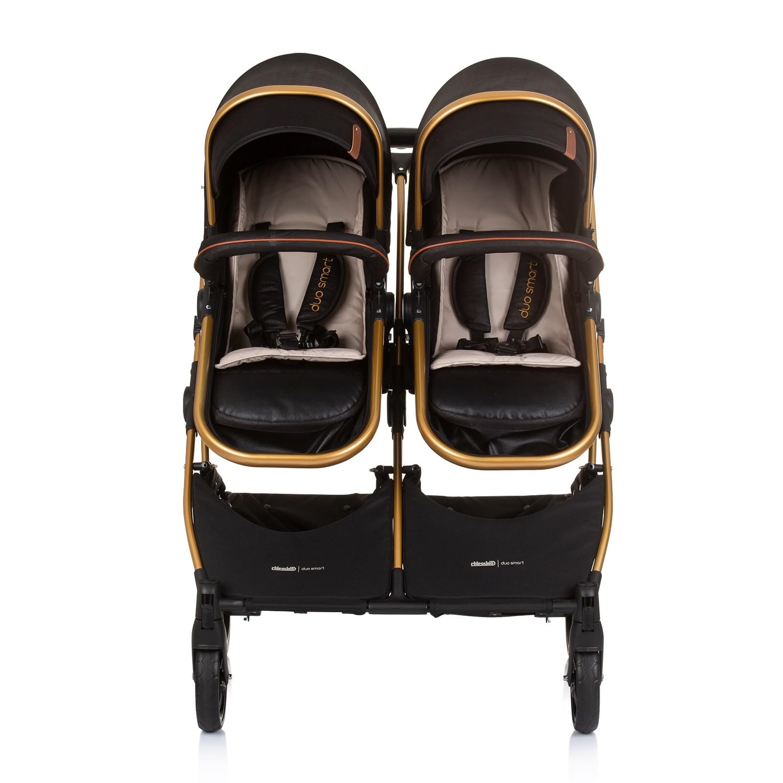 DUO SMART - Passeggino gemelli o bambini stretti, larghezza 79 cm, nero + 2 accoglienti neri