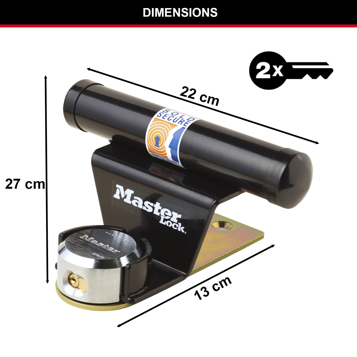 Master Lock 1488EURDAT Protector pour Porte de Garage Basculante avec Serrure à Clé, Noir