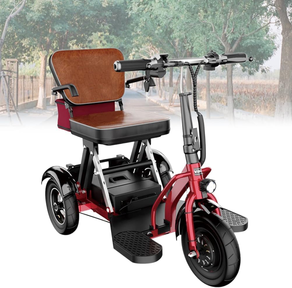 Scooter Elettrico a 3 Ruote Pieghevole Compatto Ausilio Mobilità Portatile con Caricabatterie Sedile Comodo Cestino per Anziani Disabili