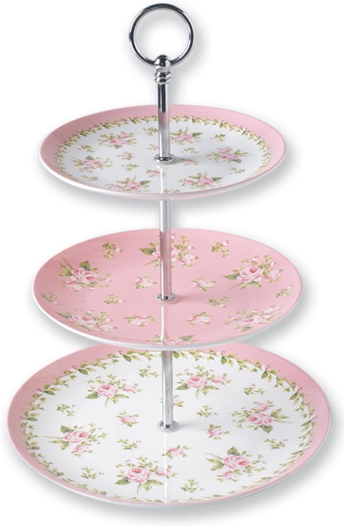 Annie Bone China 13-Inch Height 3 Tier Cake Stand in Gift Box