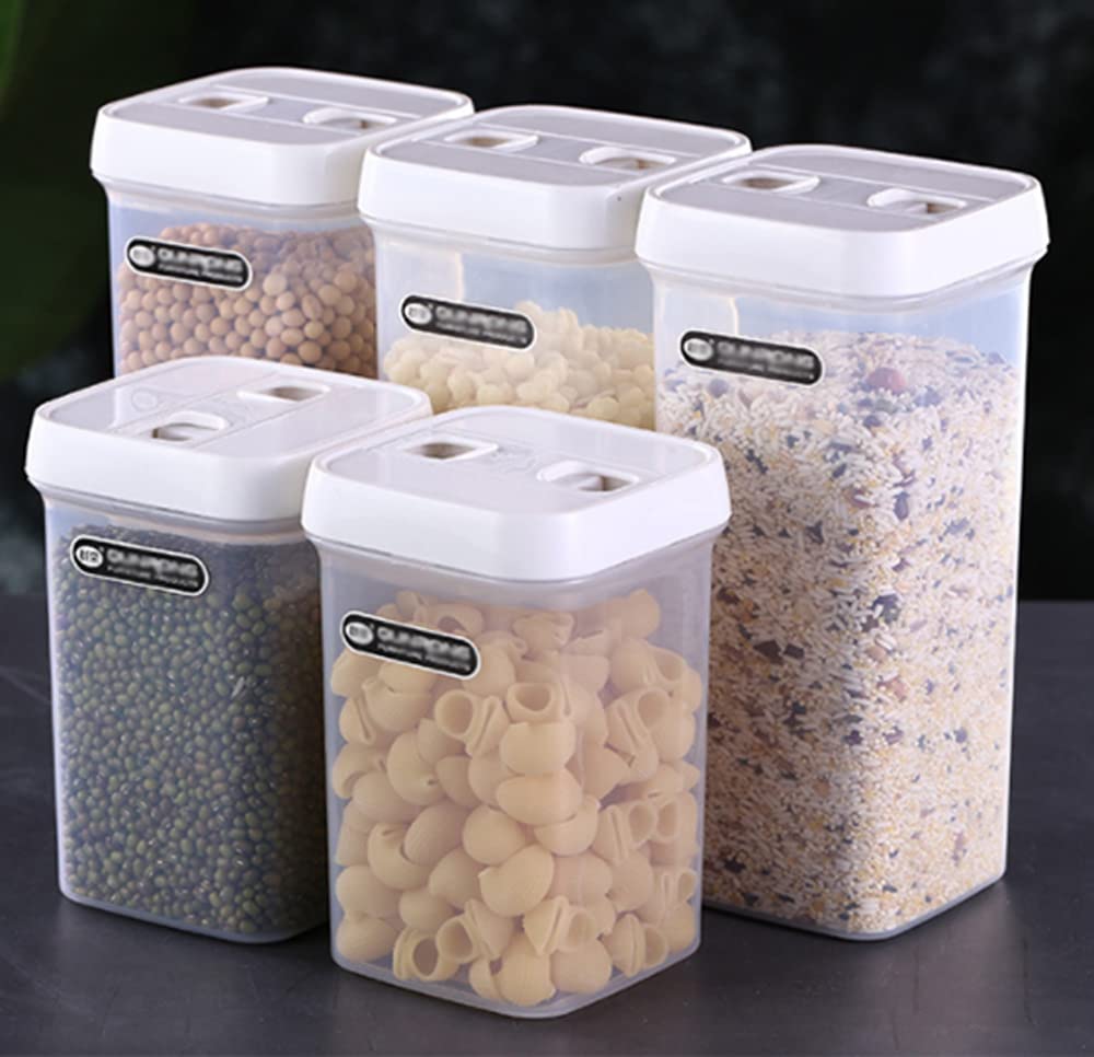Premify 5 pcs Food Storage Containers, Kitchen and Pantry Organization Containers set, Plastic Canisters with Lockable Lids Ideal Storage Jars for Cereal, Flour, Sugar, Nuts, Pasta