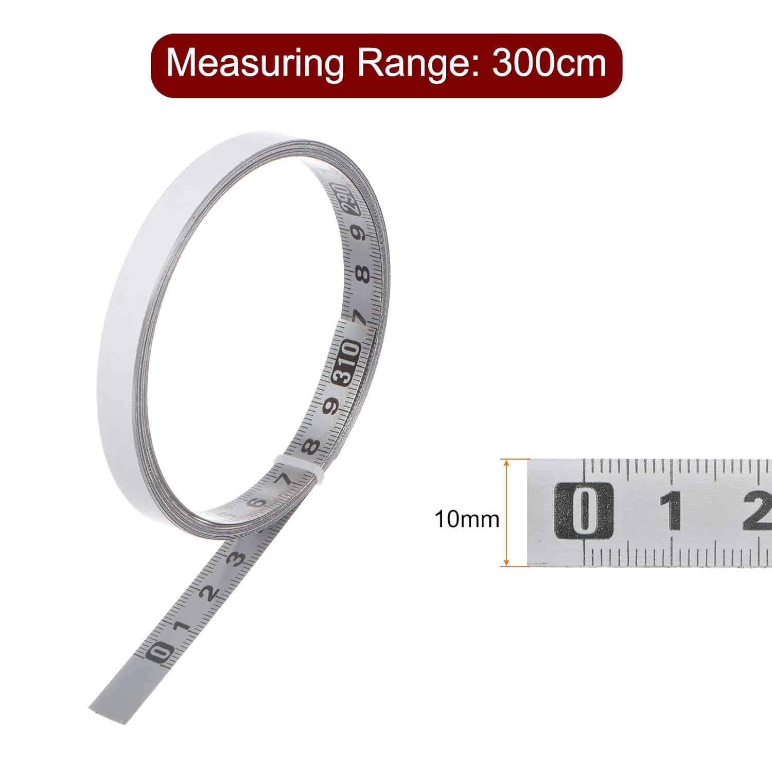 HARFINGTON Adhesive Backed Tape Measure 300cm Metric Left to Right Reading Sticky Measuring Tape Steel Workbench Ruler, Silver Tone