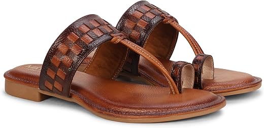 Mayuri Collection Women’s Kolhapuri Chappal Flats | Two-Tone Leatherette Ethnic Sandals with Toe Ring | Handmade Tradition...