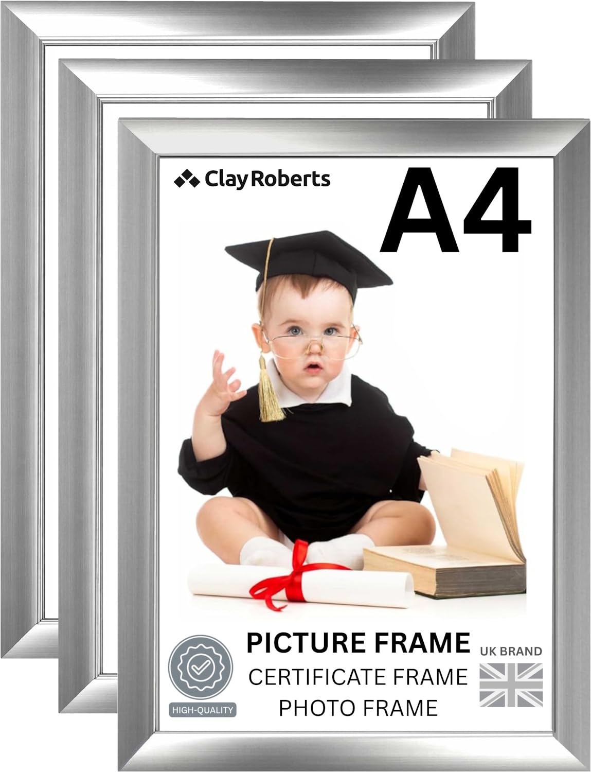 A4 Silver Photo Frame – Modern A4 Frame for Certificates, Pictures & Prints, Wall Hanging (Portrait or Landscape), Document & Poster Frame UK