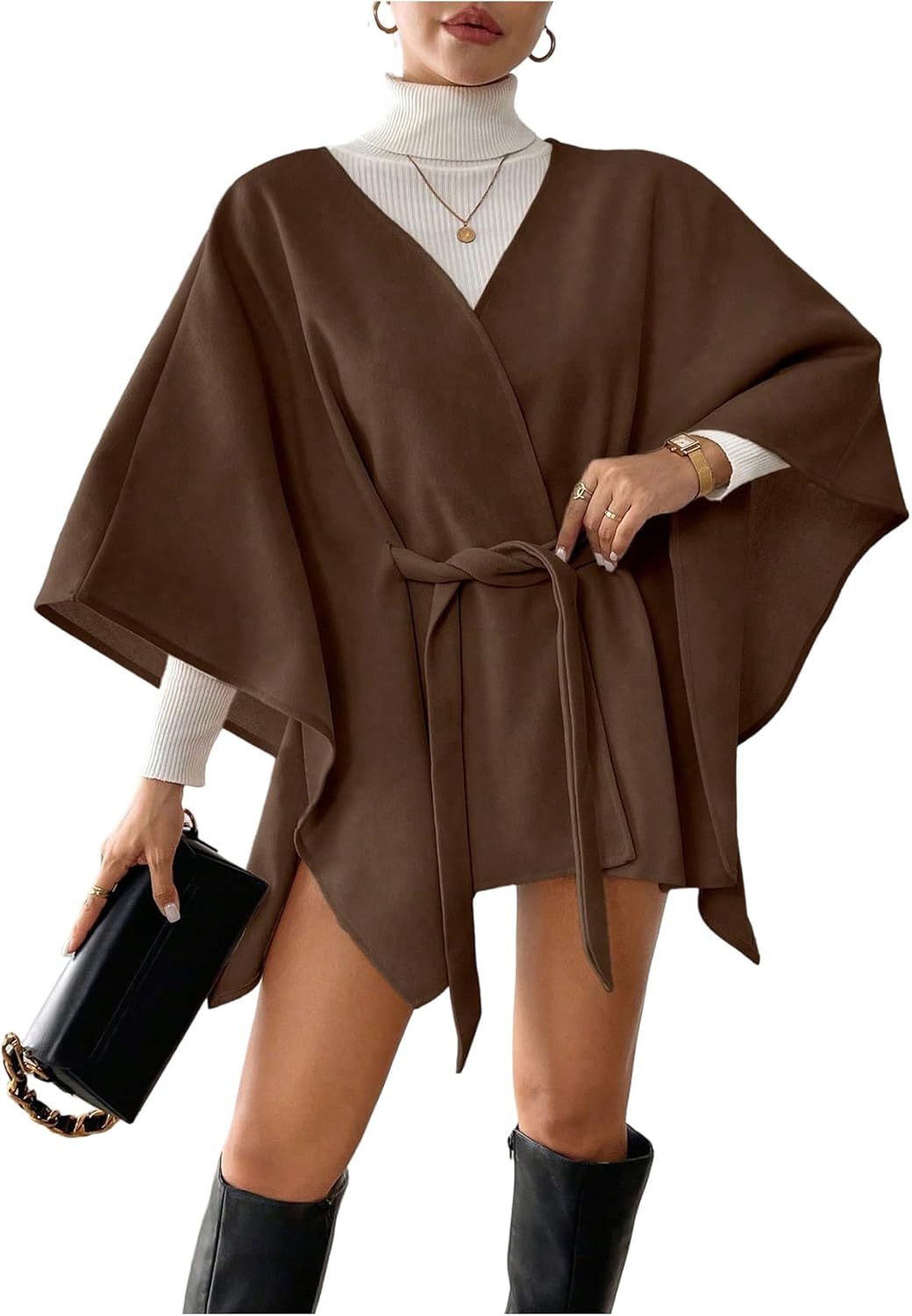 MakeMeChic Women's Business Casual Sweater Vest Wrap V Neck 3/4 Sleeve Belted Coat