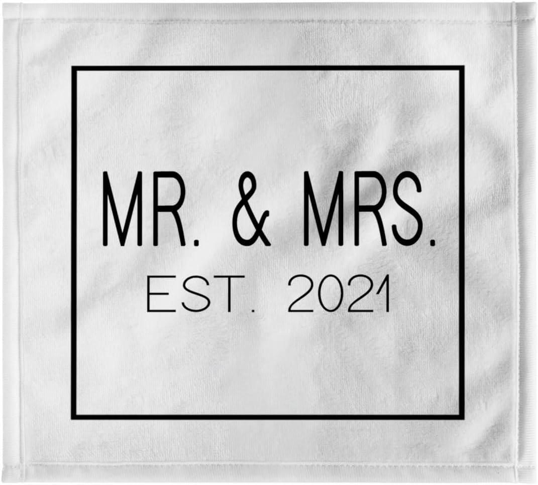 3dRose Mr and Mrs est. 2021. Black Letters Inside Square on White Background. 22x30 Bath Hand Pool Towel