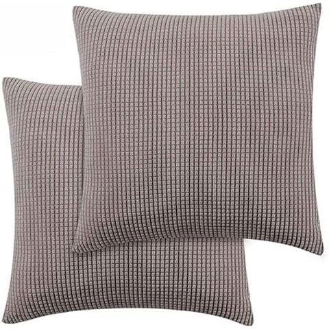 ZZDZW Sofa Pillowcase Square 2 Pack Sofa Pillow Case,Cushion Covers Stretch Slipcover Sofa Pillow Protector Elastic Black Gray White Brown Settee Pillow Cover (Color : Khaki, Size : 45x45cm) Cover