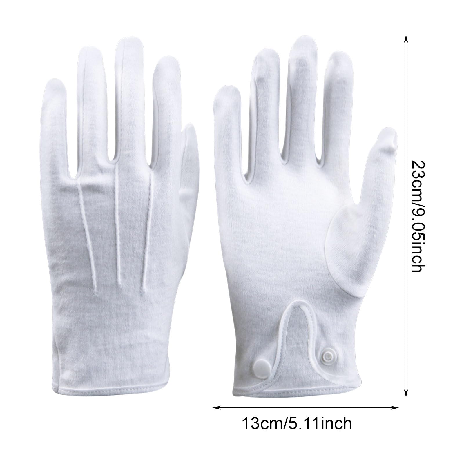 Gants Hommes Pur Coton Blanc Doux Lavables Réutilisables Fermeture Pression Accessoire Maçonnique
