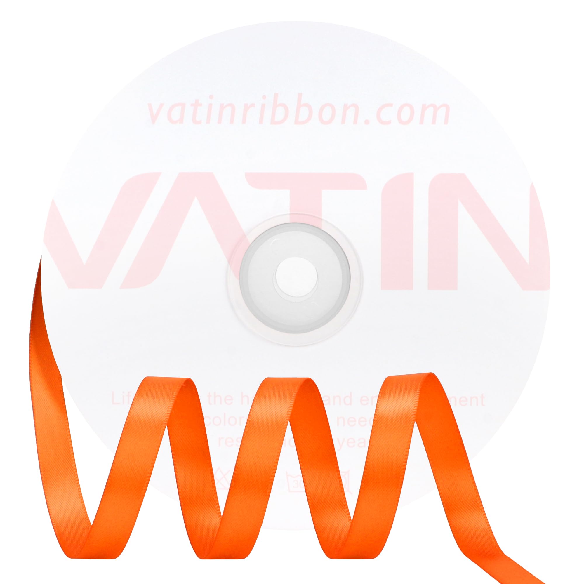 VATIN Double Face Orange Satin Ribbon 10mm X 45m,Orange Polyester Fabric Ribbon use for Bows Bouquet Gift Wrapping