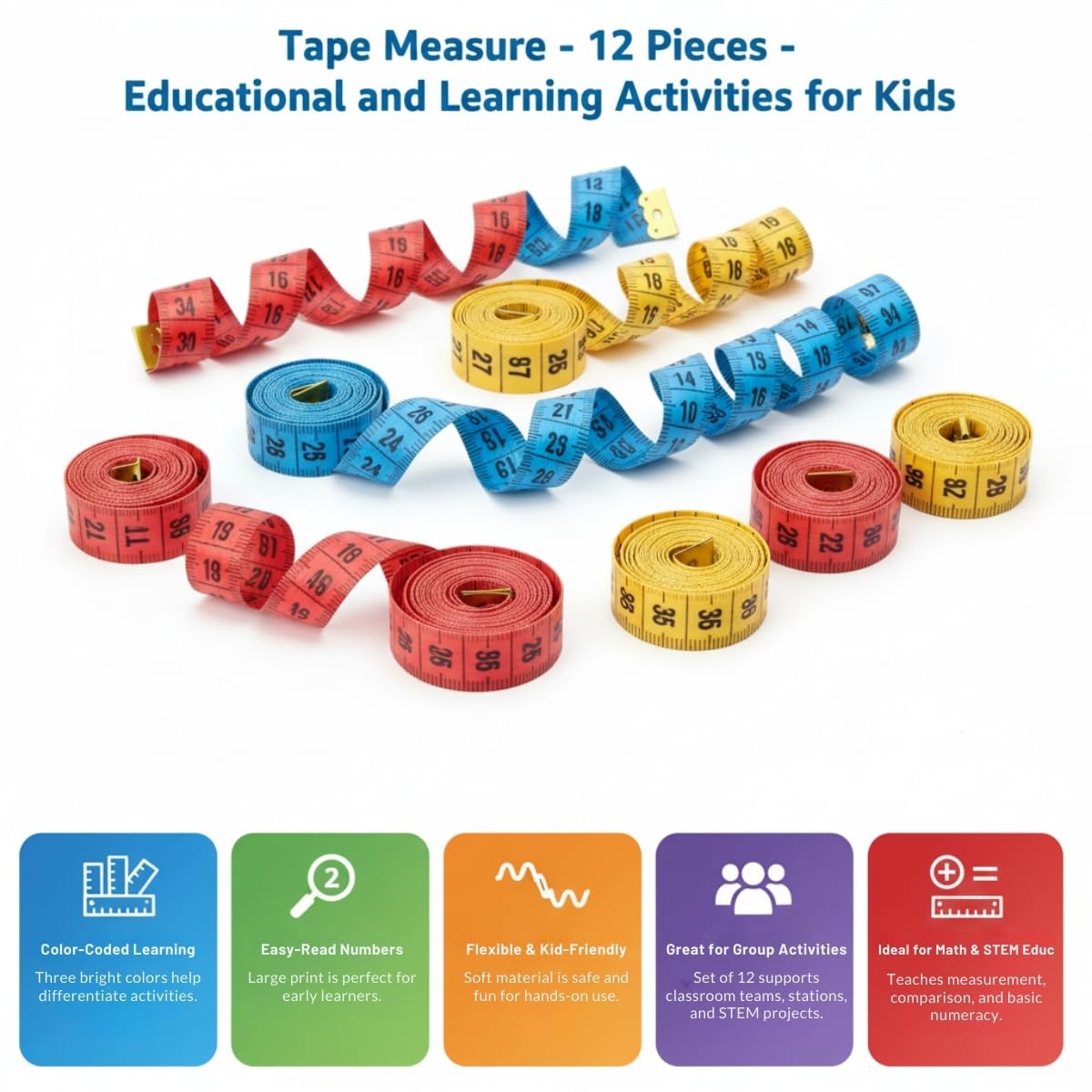 Mètre à ruban - 12 pièces - Activités éducatives et d'apprentissage pour enfants