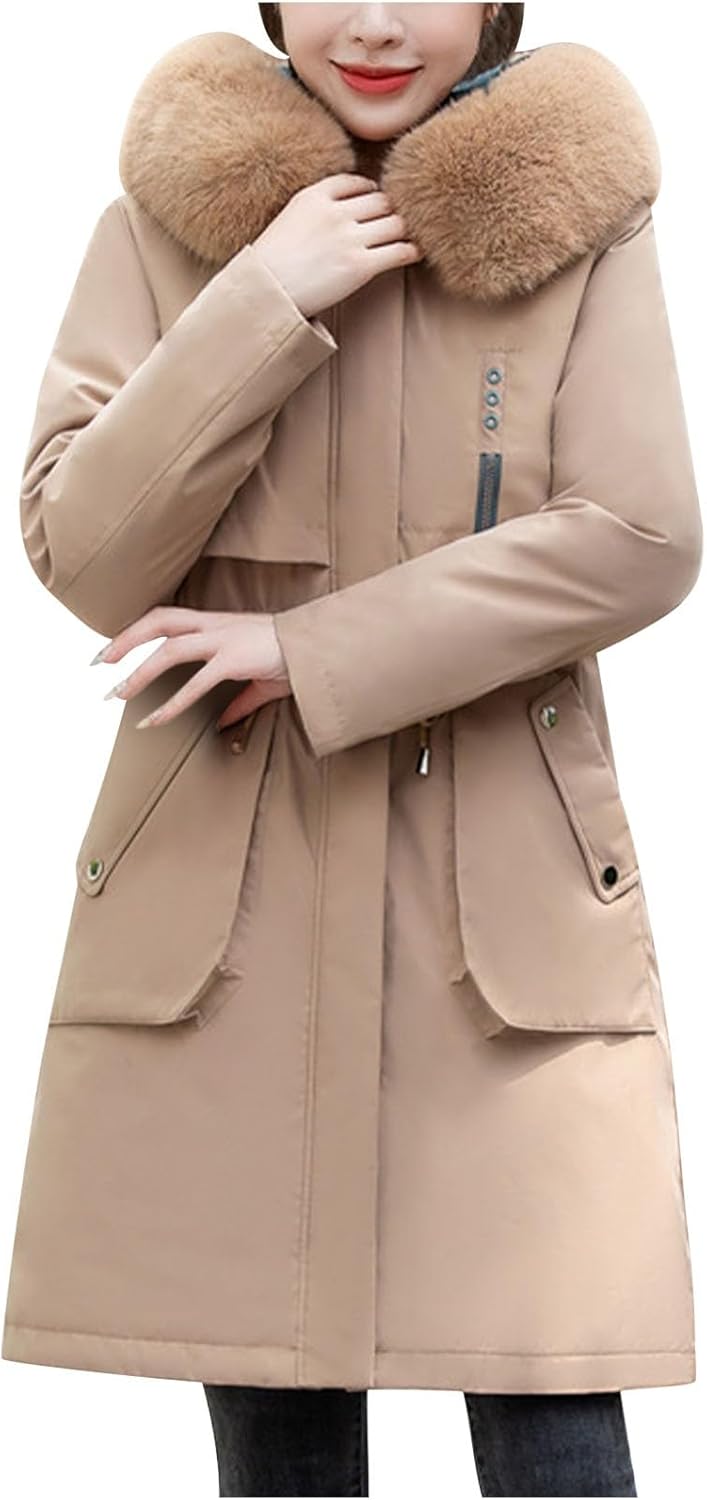 Women Winter Thicken Coat Casual Jacket with Hooded Parka Warm Going Out Full Zipper Coat (Available in Plus Size)