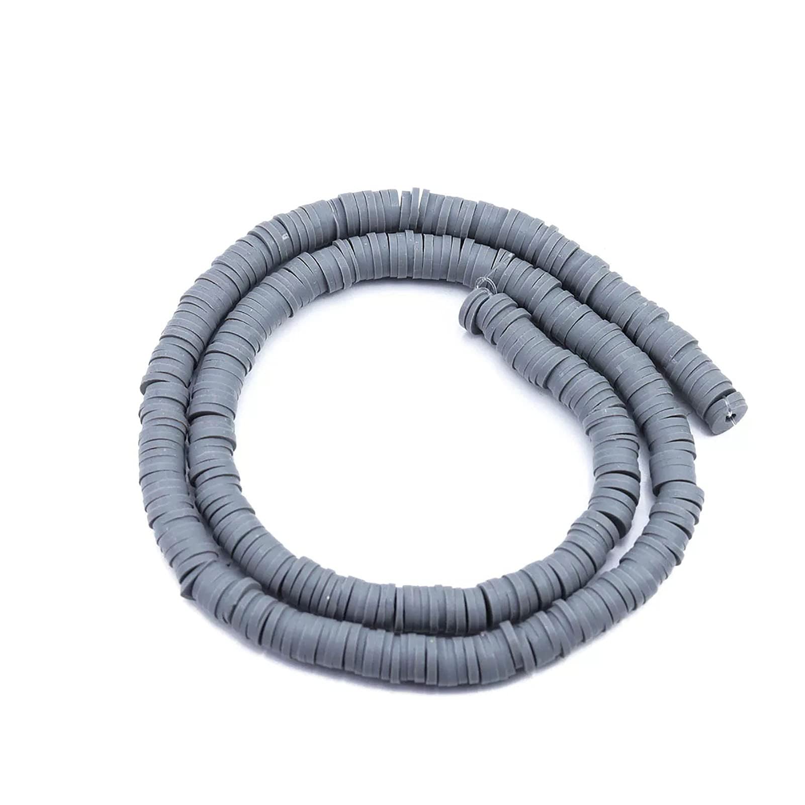 About 380-400pcs 6mm Clay Beads Flat Round Polymer Clay Spacer Beads Grey Handmade Rondelle Disc Slice Heishi Loose Bead Strand for DIY Jewelry Bracelet Necklace Earring Craft Making