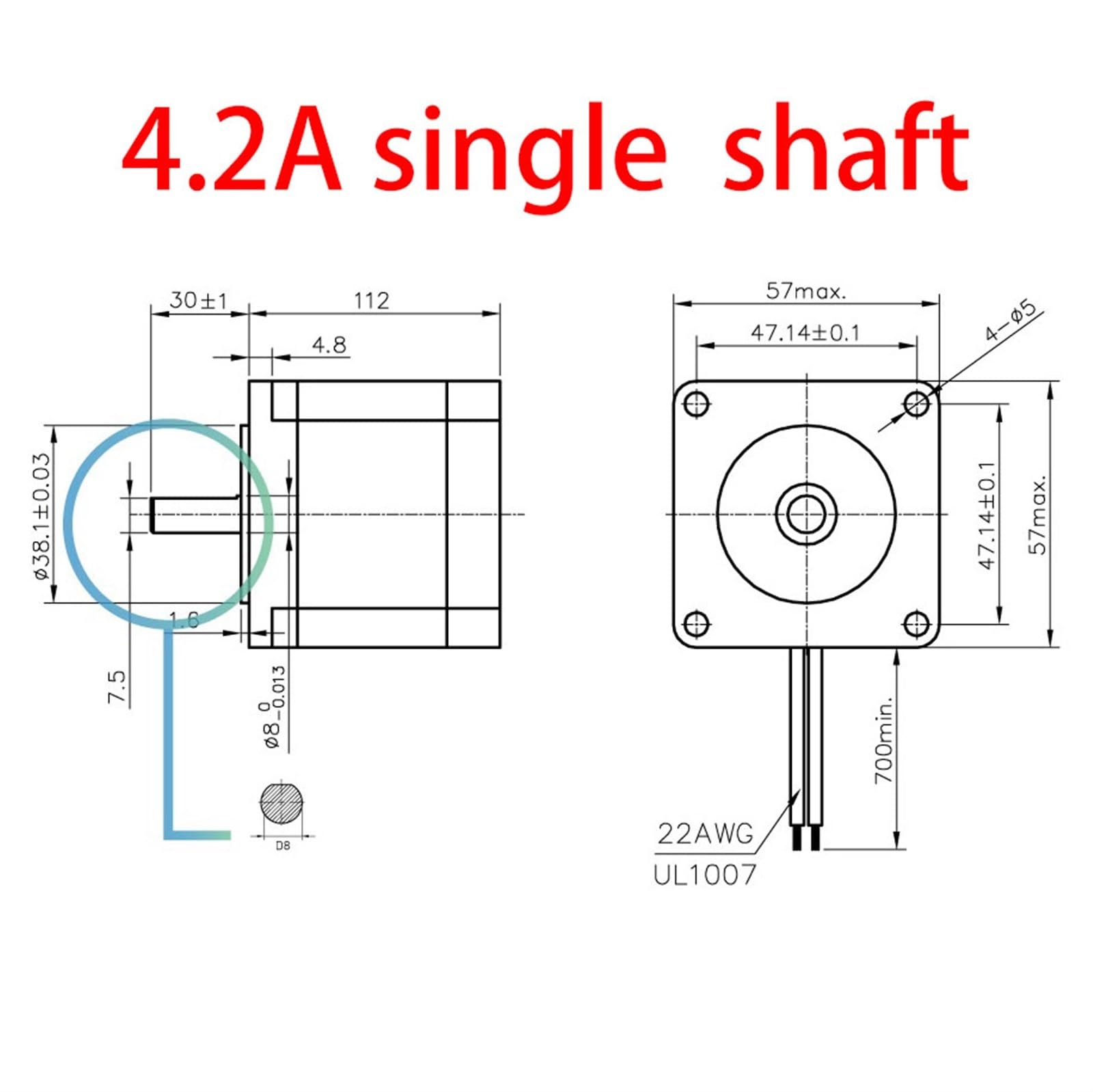 GTPBAO sterownik sterownika 1 szt. Nema 23 silnik krokowy 4,2 A 3,2 Nm 1,8 stopnia 8 mm średnica wału 57 x 57 x 112 mm 2-fazowy 4-przewodowy silnik krokowy maszyna CNC