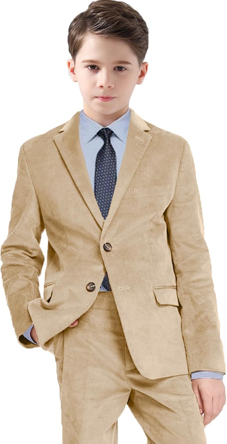 Boys' Suits Casual Corduroy 2 Piece Suit Vintage Wedding Tuxedos Notched Lapel Sports Coat Blazer Jacket Pants