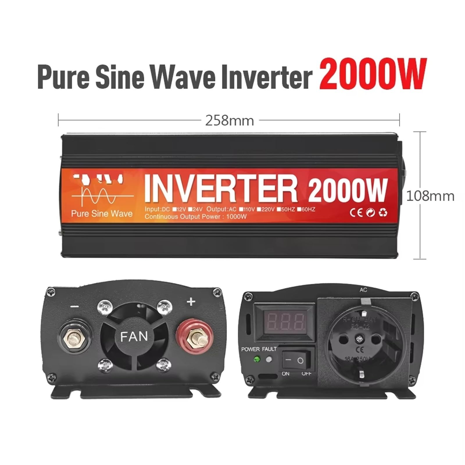 Falownik z falownikiem sinusoidalnym 24 V do 110/220 V 1000 W 1600 W 2000 W 3000 W 4000 W Przetwornica napięcia słonecznego Przenośny powerbank Ładowarka samochodowa Falownik (220-