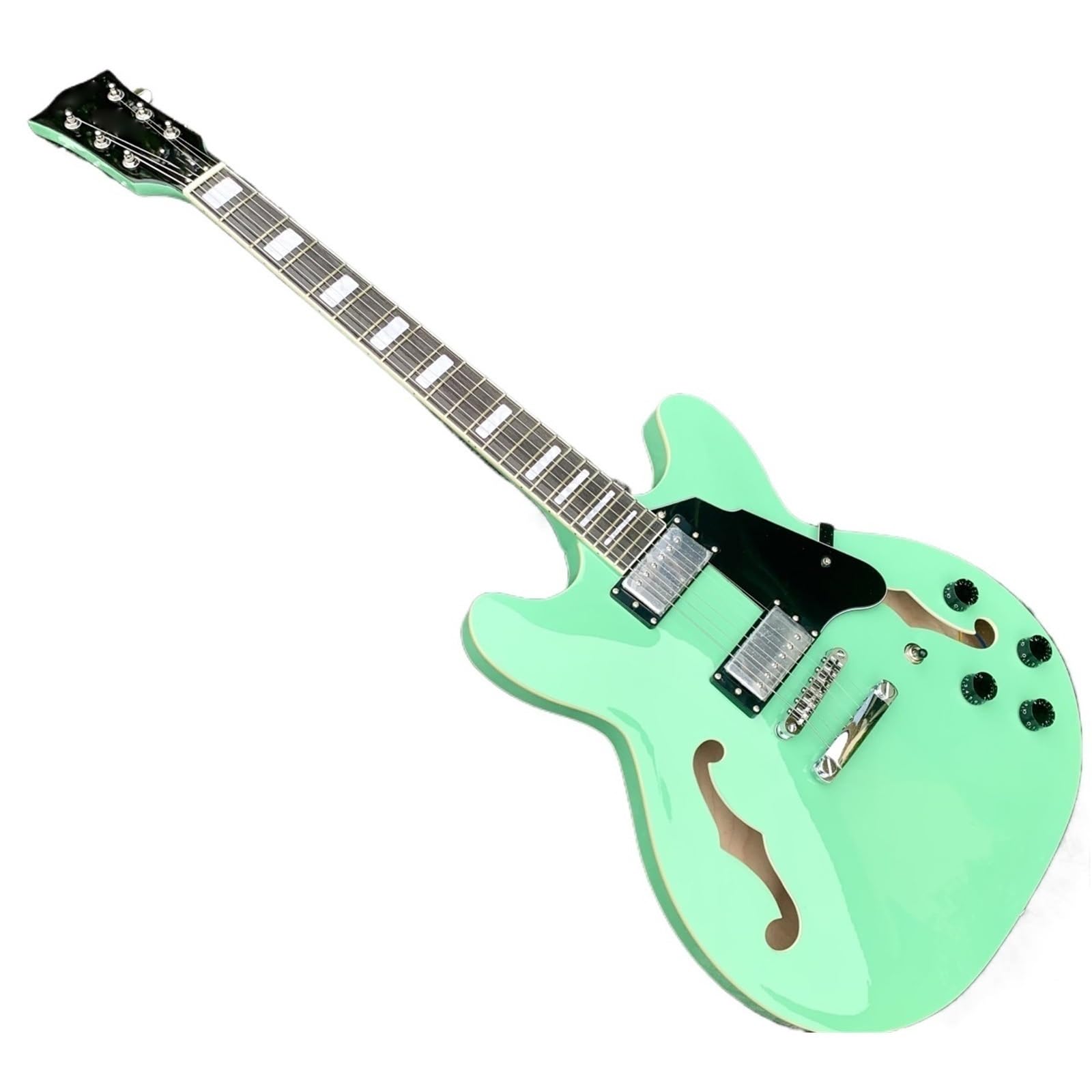 Chitarra Elettrica Per Pratica Set Chitarra Elettrica Jazz Semi Cava Verde Originale Con Fori A F Fatti A Mano