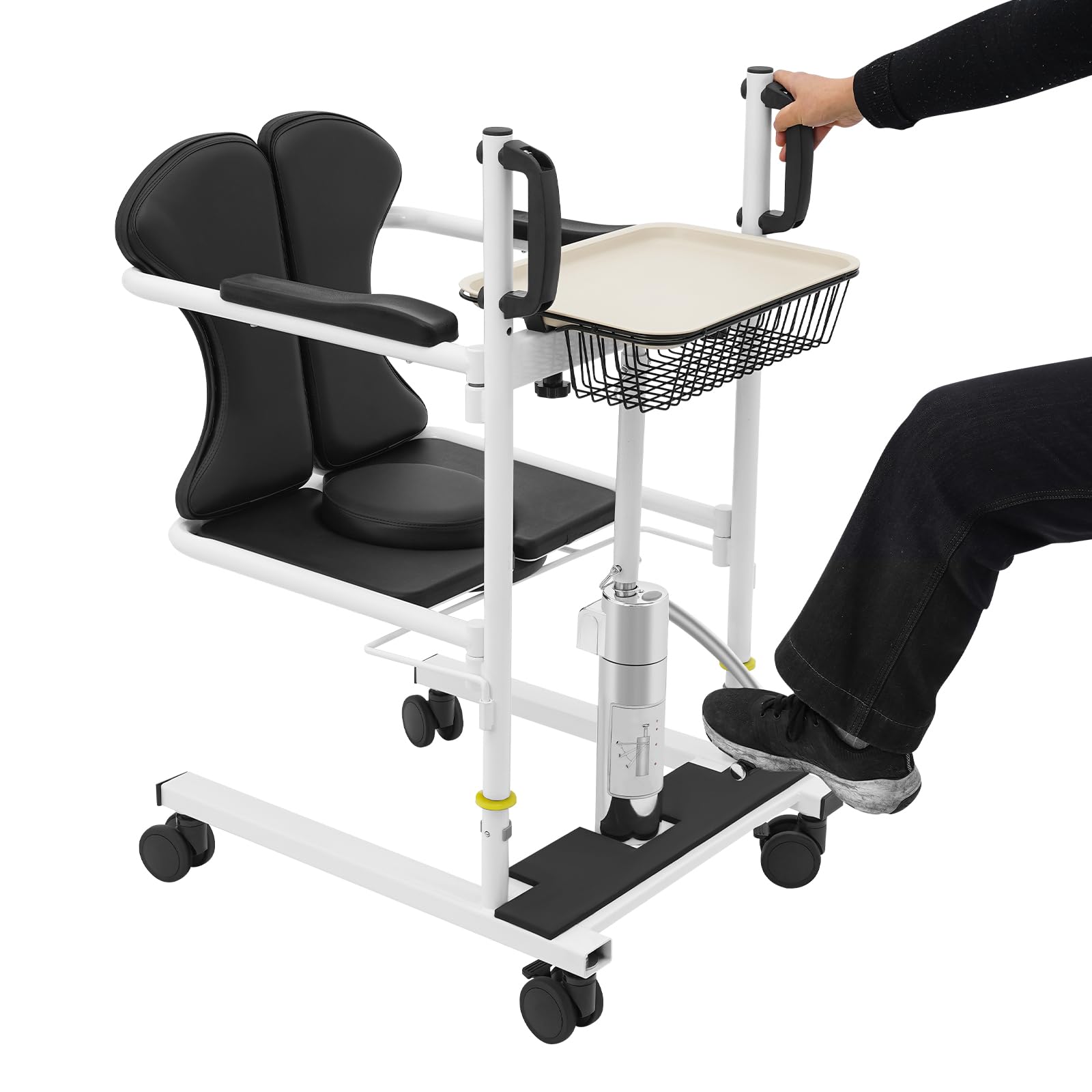 OUKANING Sollevatore idraulico per pazienti, sedia da toilette mobile con portata di 150 kg, altezza regolabile 43-63 cm, sedile pieghevole a 180°, per anziani e disabili