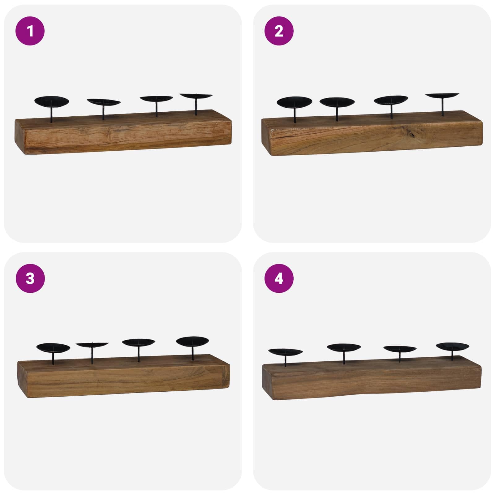 Portacandele in legno di teak massiccio, decorazione da tavolo rustica, per soggiorno, 50 x 15 x 10 cm
