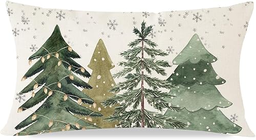 PANDICORN Fundas de almohada de Navidad de 12 x 20 pulgadas, modernas decoraciones de árbol de Navidad de color verde, almohadas lumbares de