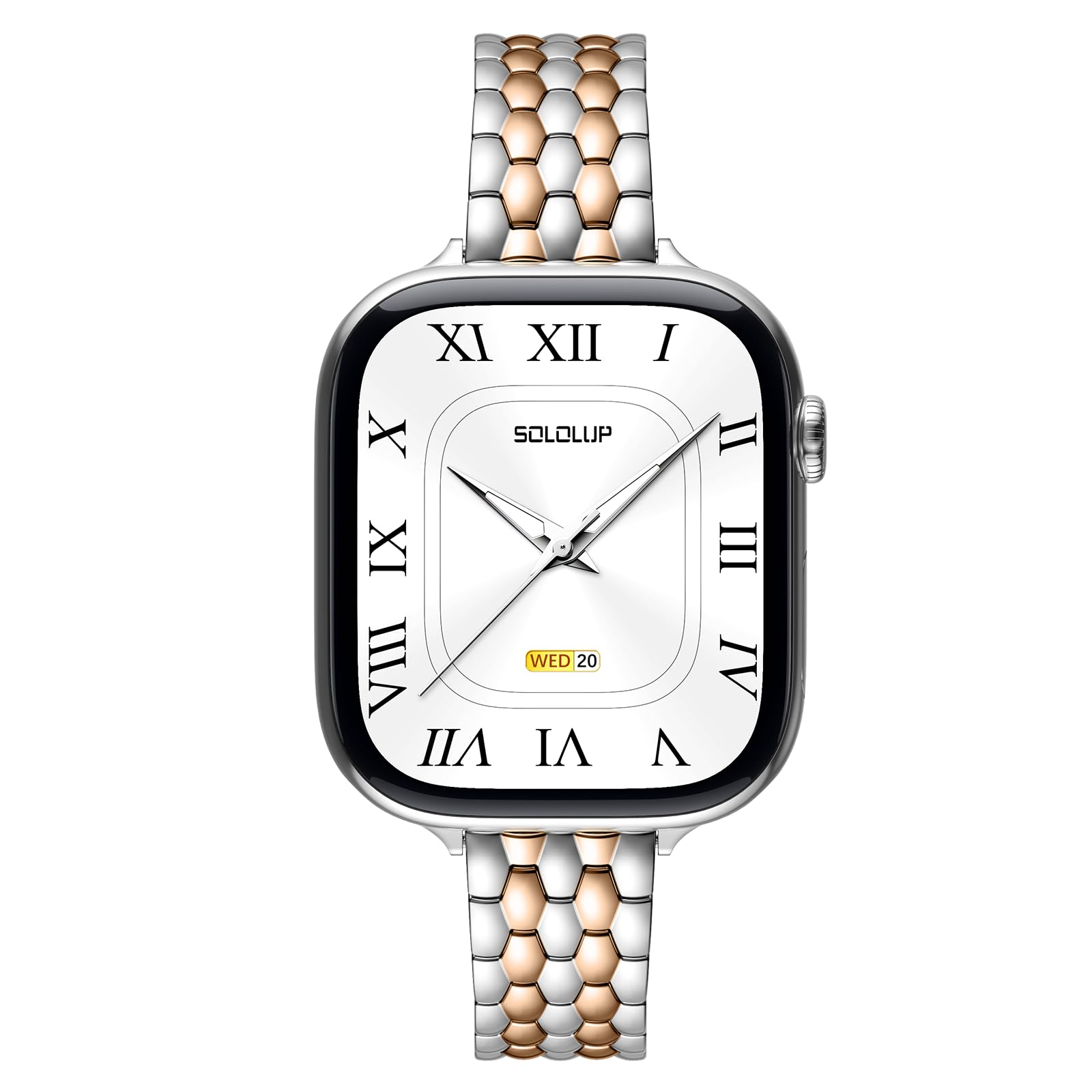 SOLOLUP Correa de metal de cinco eslabones para Apple Watch Series 11, 10, 9, 8, 7, 6, 5, 4, 3, SE 3/2/1, para hombres y mujeres, modelo de negocios, correa de acero inoxidable para iWatch 40, 41, 38