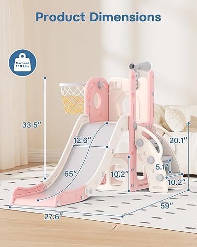 Miniatura 7 de Babytronic Tobogán para niños pequeños 6 en 1, tobogán de interior para niños pequeños de 1 a 3 años, juego de escalador para bebés en interiores y