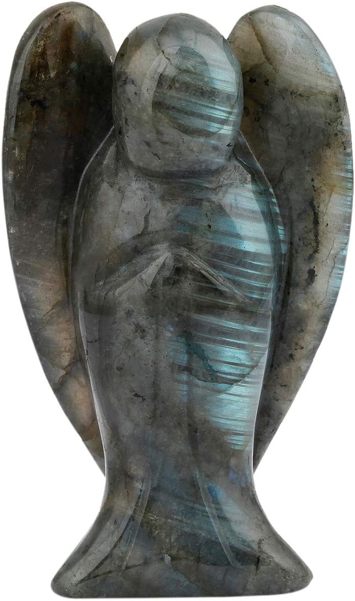 mookaitedecor 3 Inch Black Labradorite Crystal Guardian Angel Gemstone Carved Figurine Statue Home Ornament